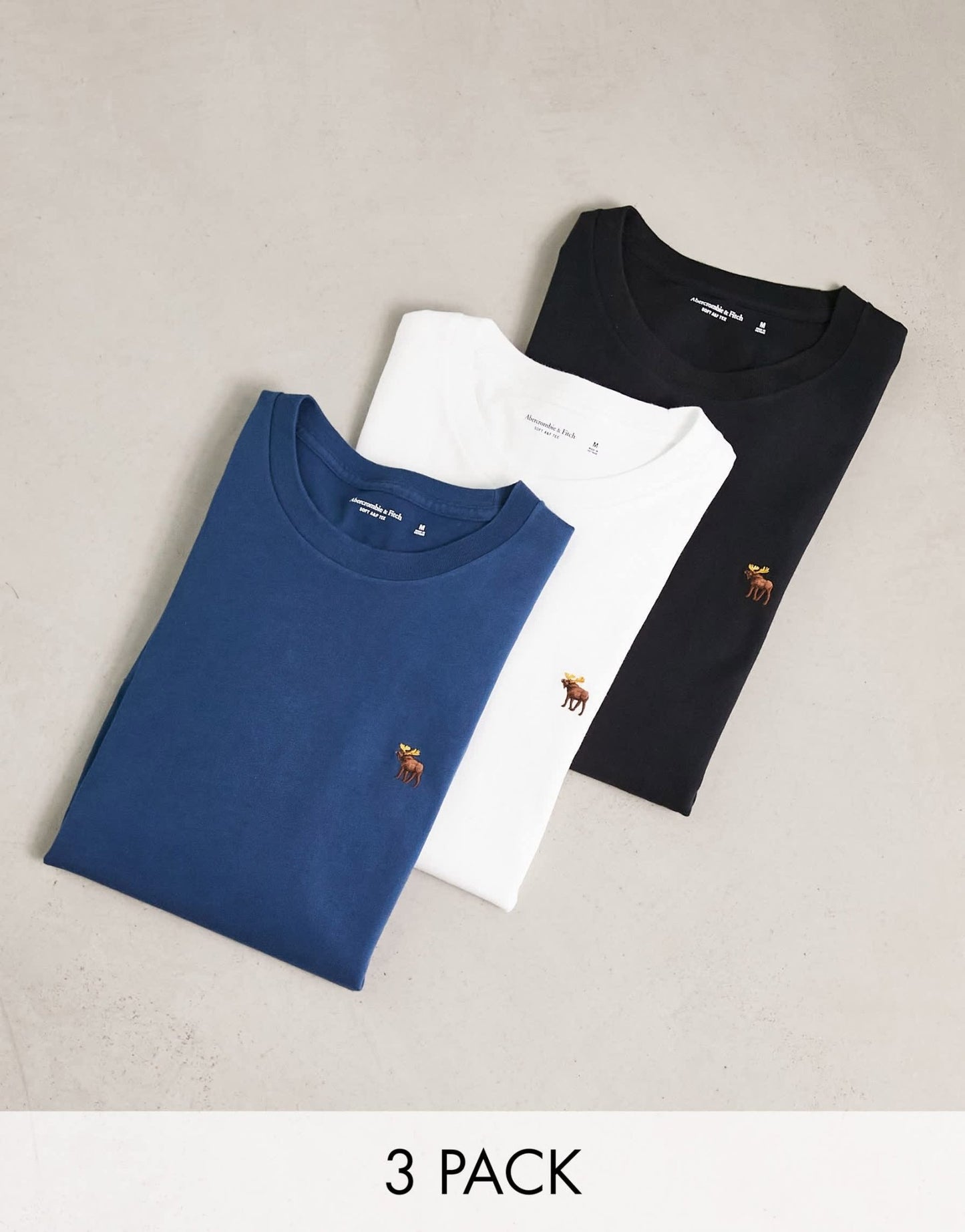 Abercrombie & Fitch 3 pack icon logo long sleeve top in black/blue/white - ASOS Sample Sale