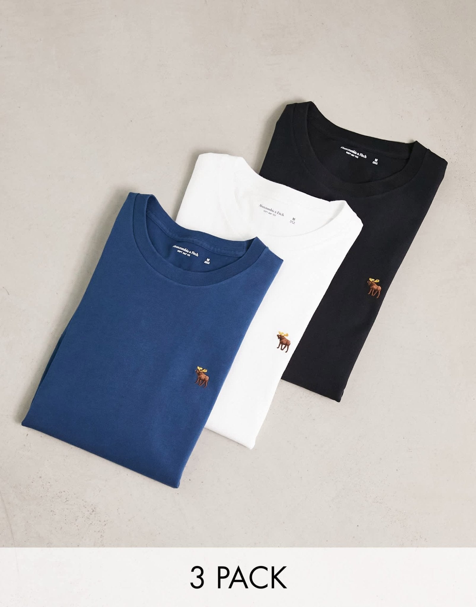 Abercrombie & Fitch 3 pack icon logo long sleeve top in black/blue/white - ASOS Sample Sale