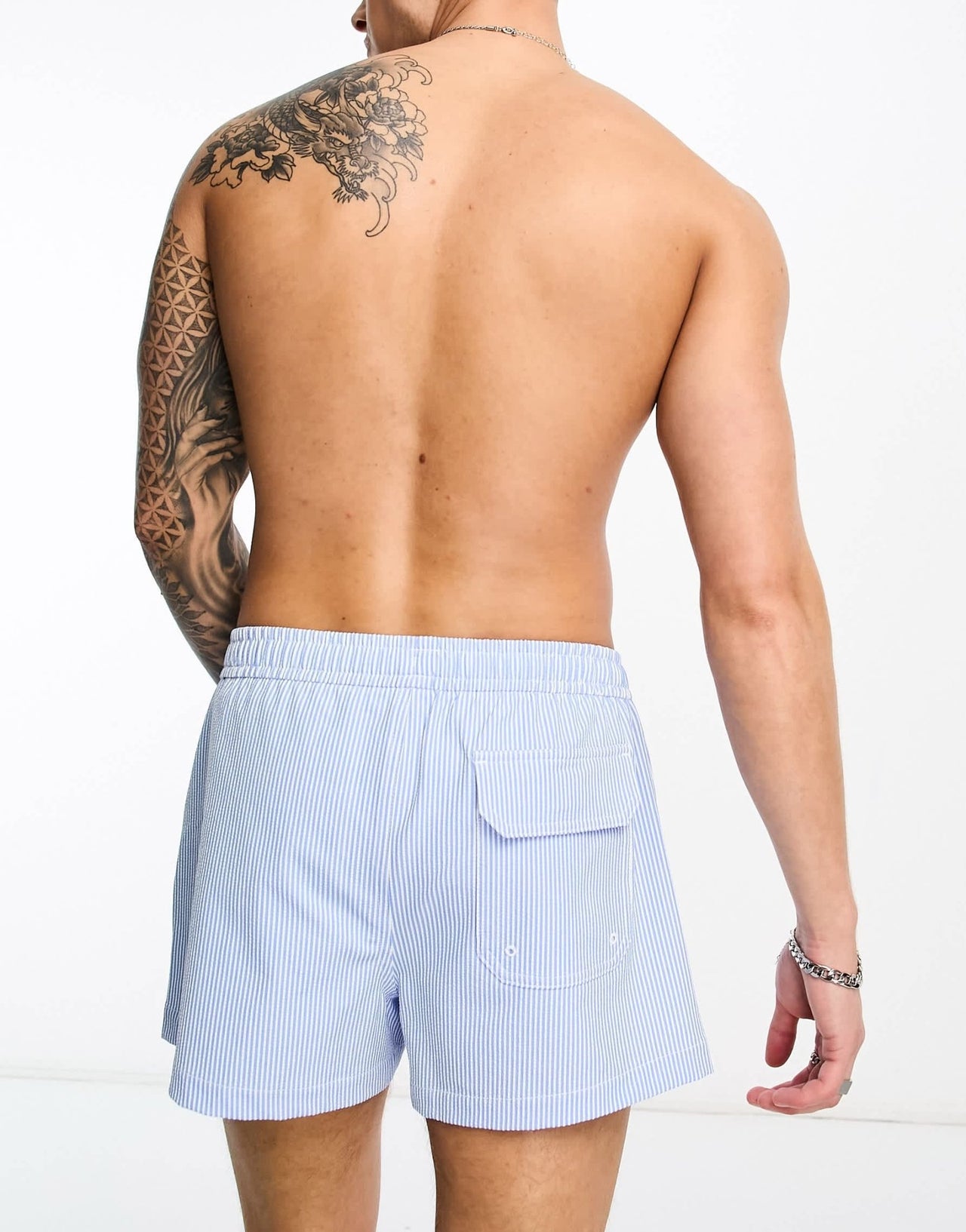 Abercrombie & Fitch 3inch swim shorts in blue seersucker - ASOS Sample Sale