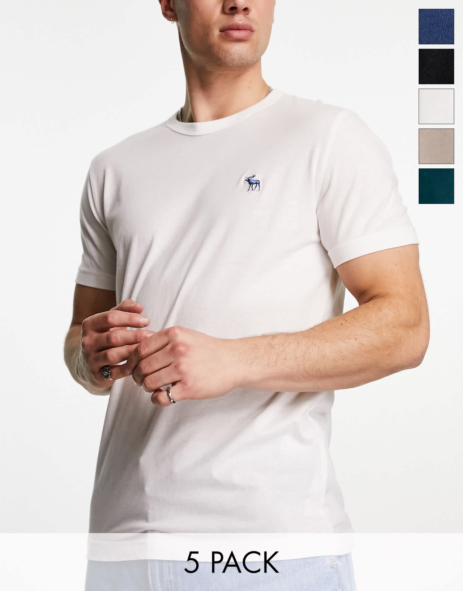 Abercrombie & Fitch 5 pack icon logo t-shirt in black/blue/green/beige/white - ASOS Sample Sale