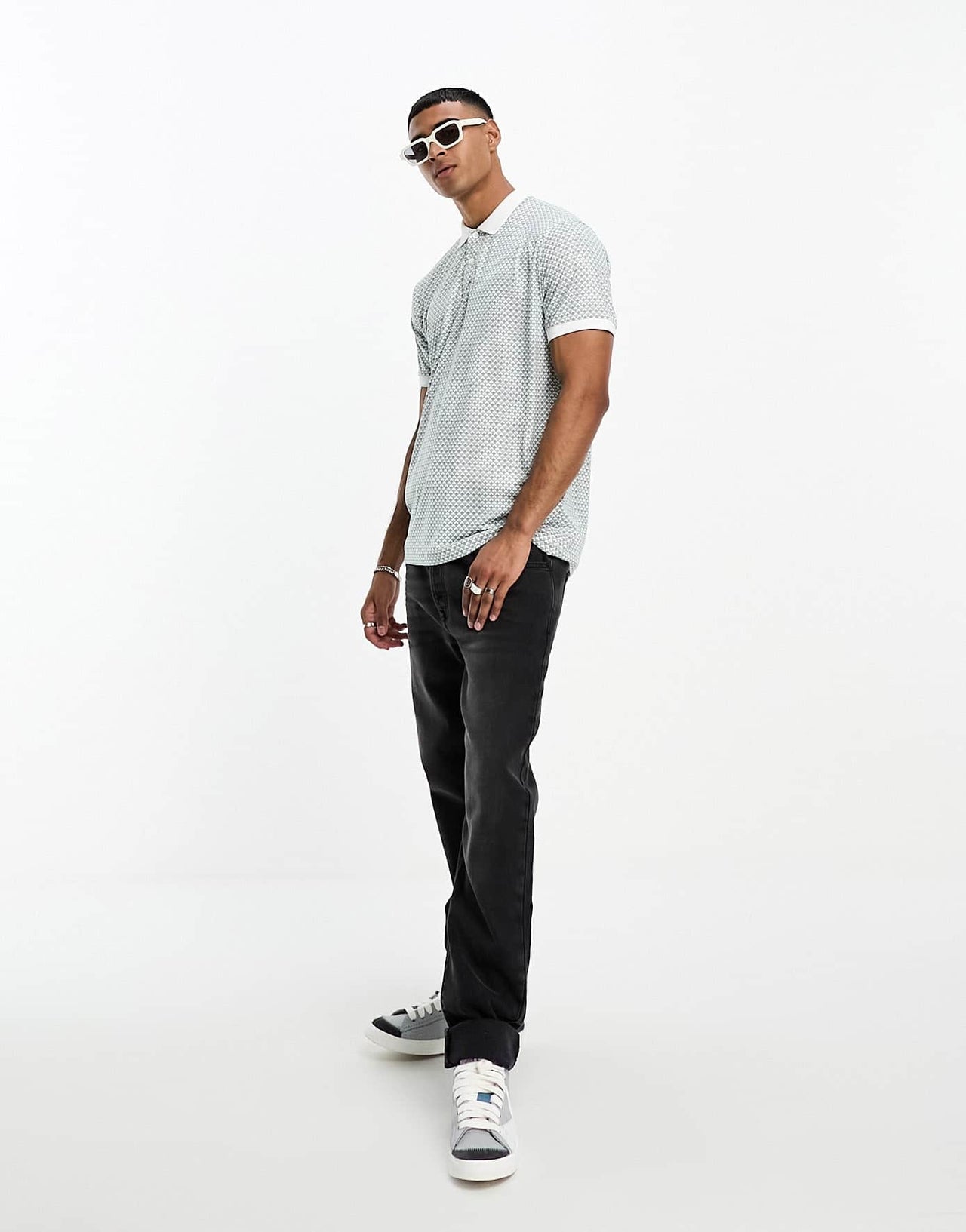 Abercrombie & Fitch airknit polo shirt in green geometric print - ASOS Sample Sale