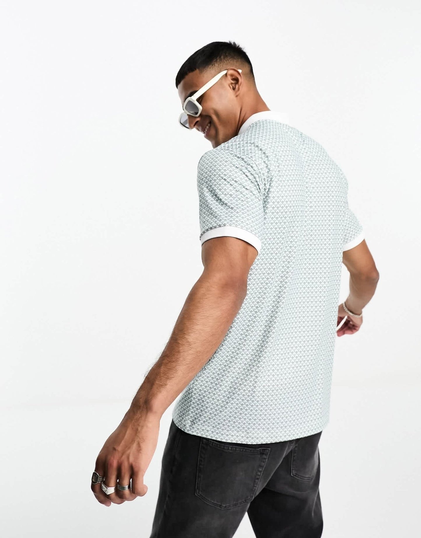 Abercrombie & Fitch airknit polo shirt in green geometric print - ASOS Sample Sale