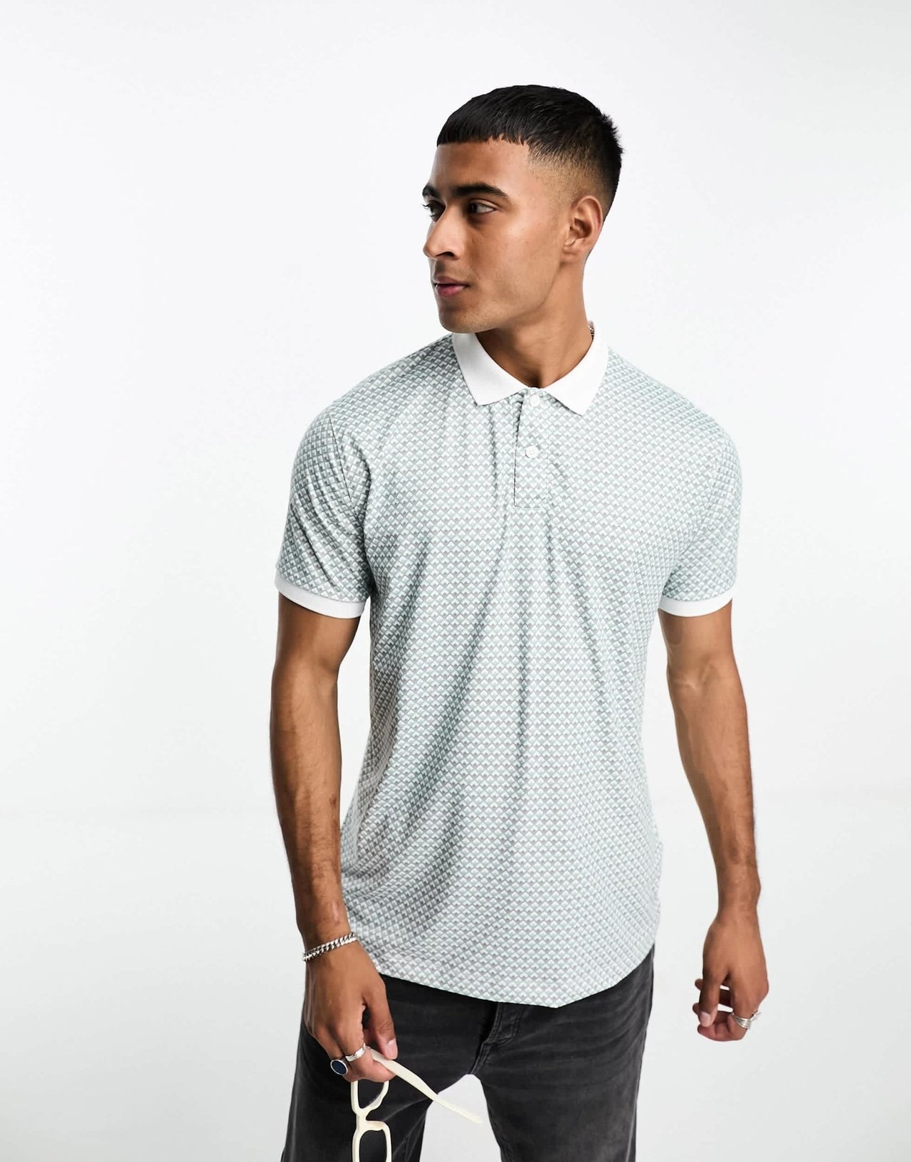 Abercrombie & Fitch airknit polo shirt in green geometric print - ASOS Sample Sale