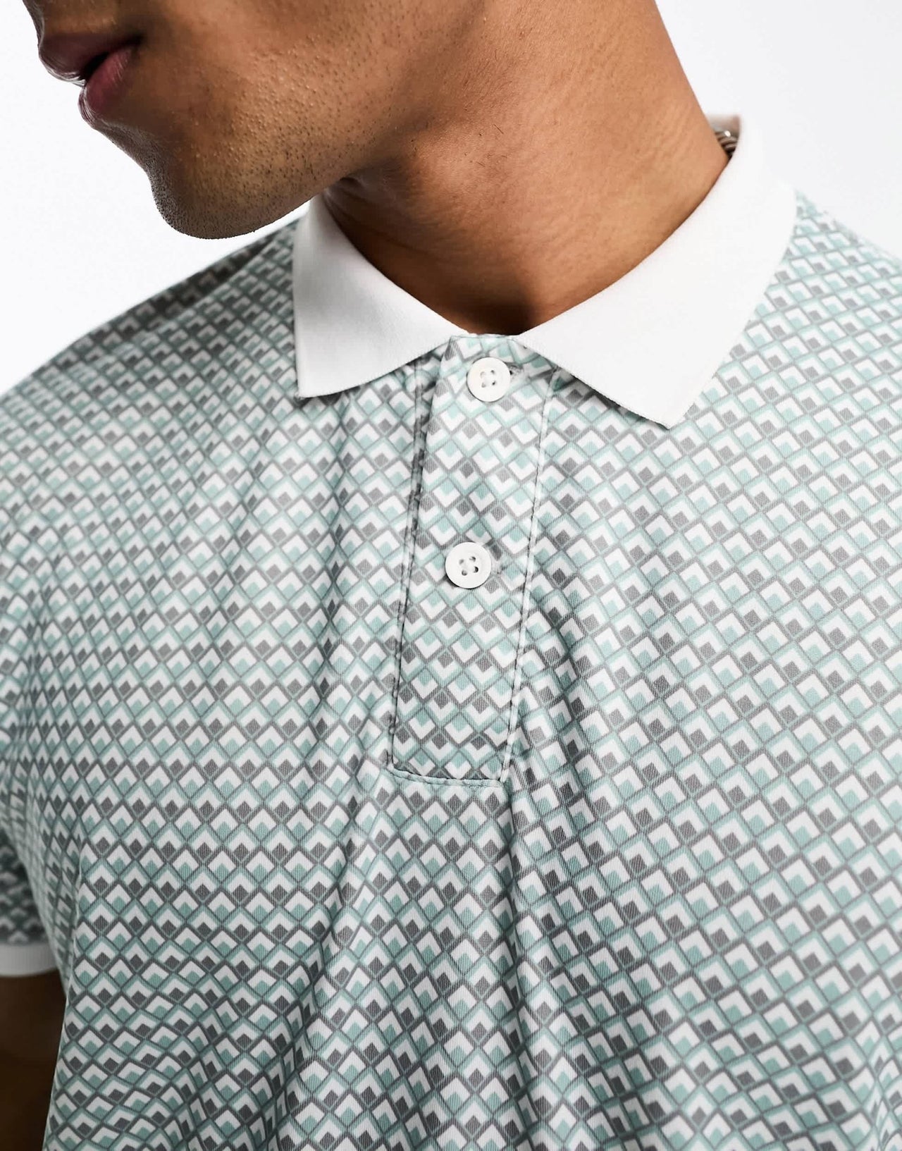 Abercrombie & Fitch airknit polo shirt in green geometric print - ASOS Sample Sale