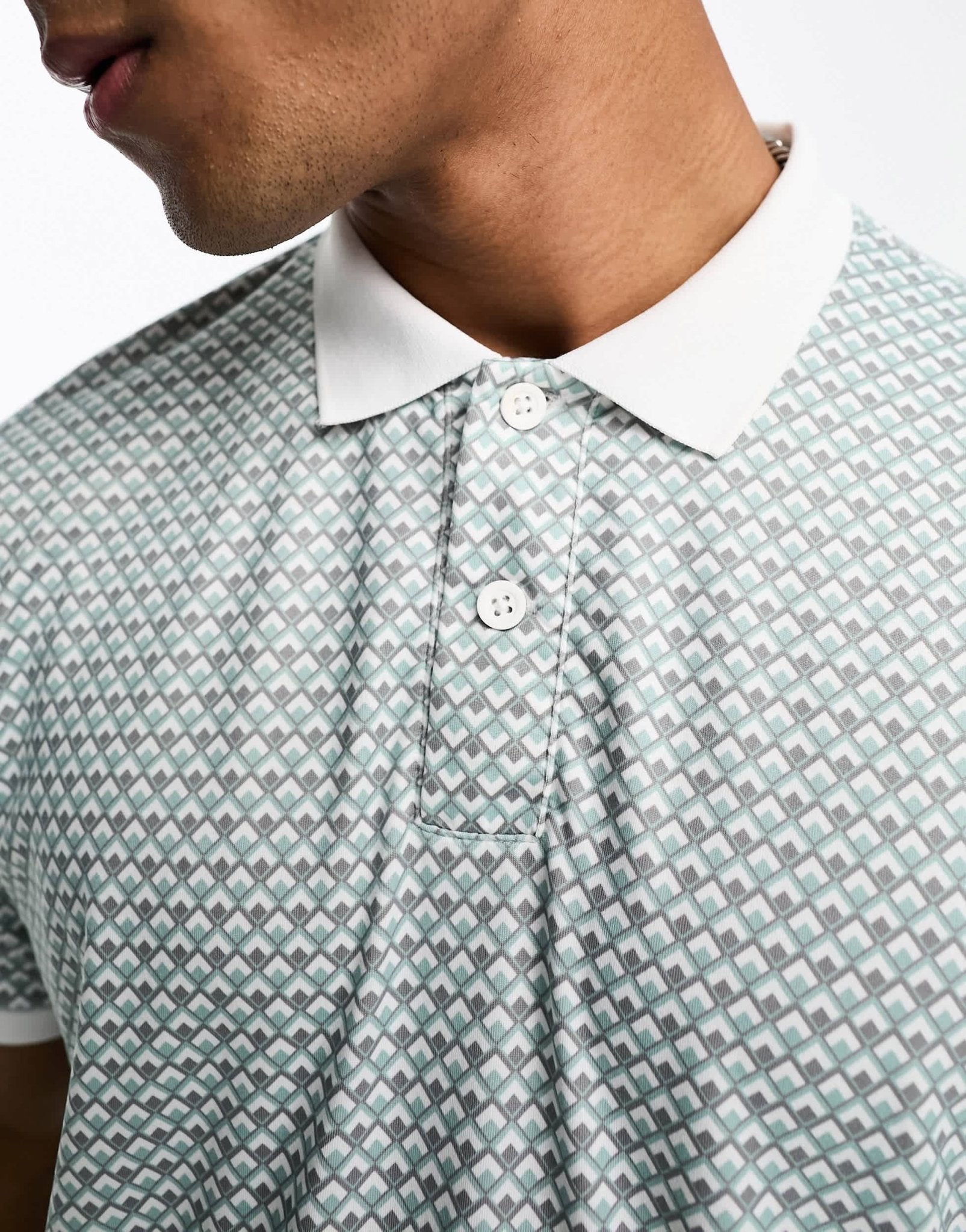 Abercrombie & Fitch airknit polo shirt in green geometric print - ASOS Sample Sale