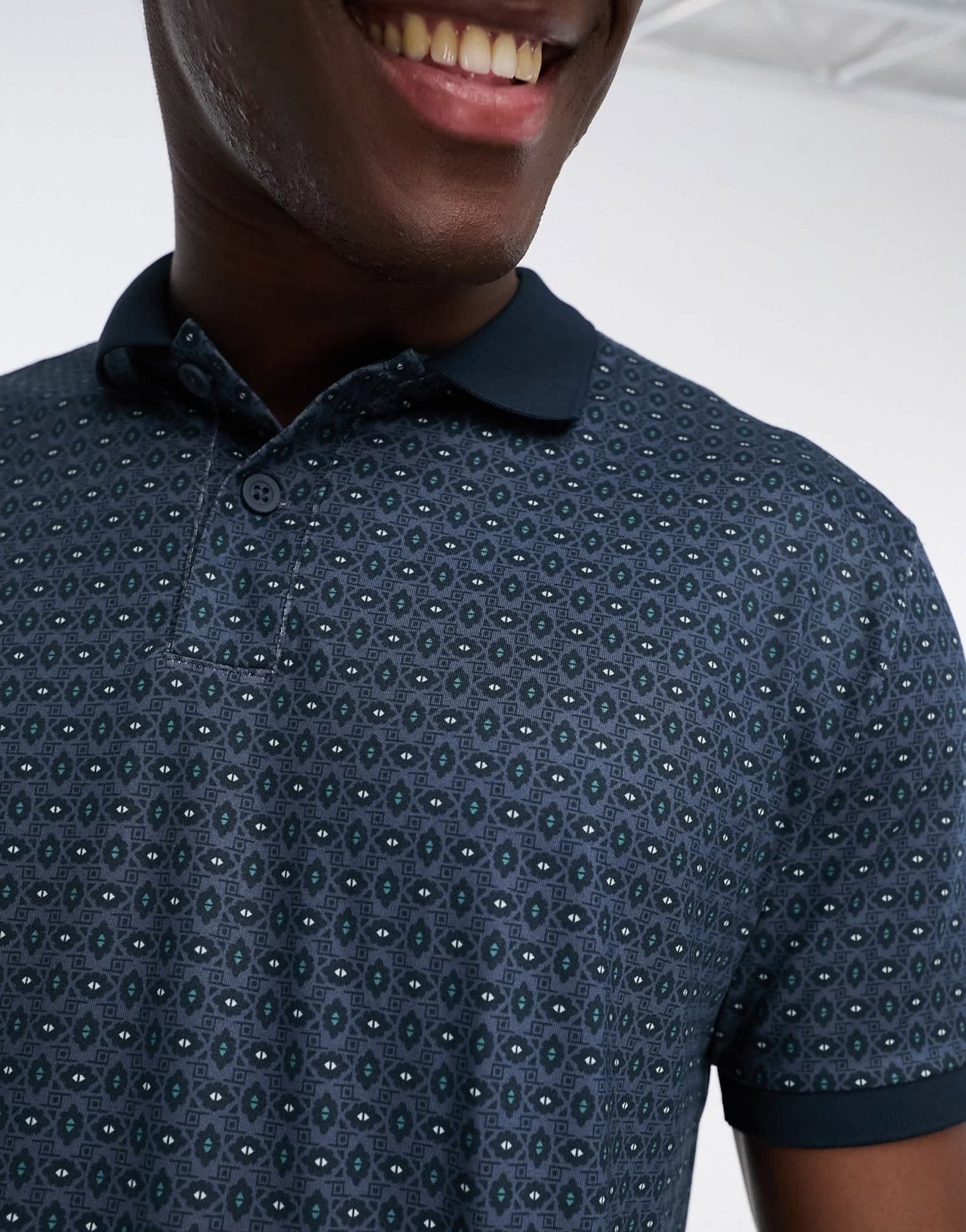 Abercrombie & Fitch all over geometric print airknit polo in navy - ASOS Sample Sale