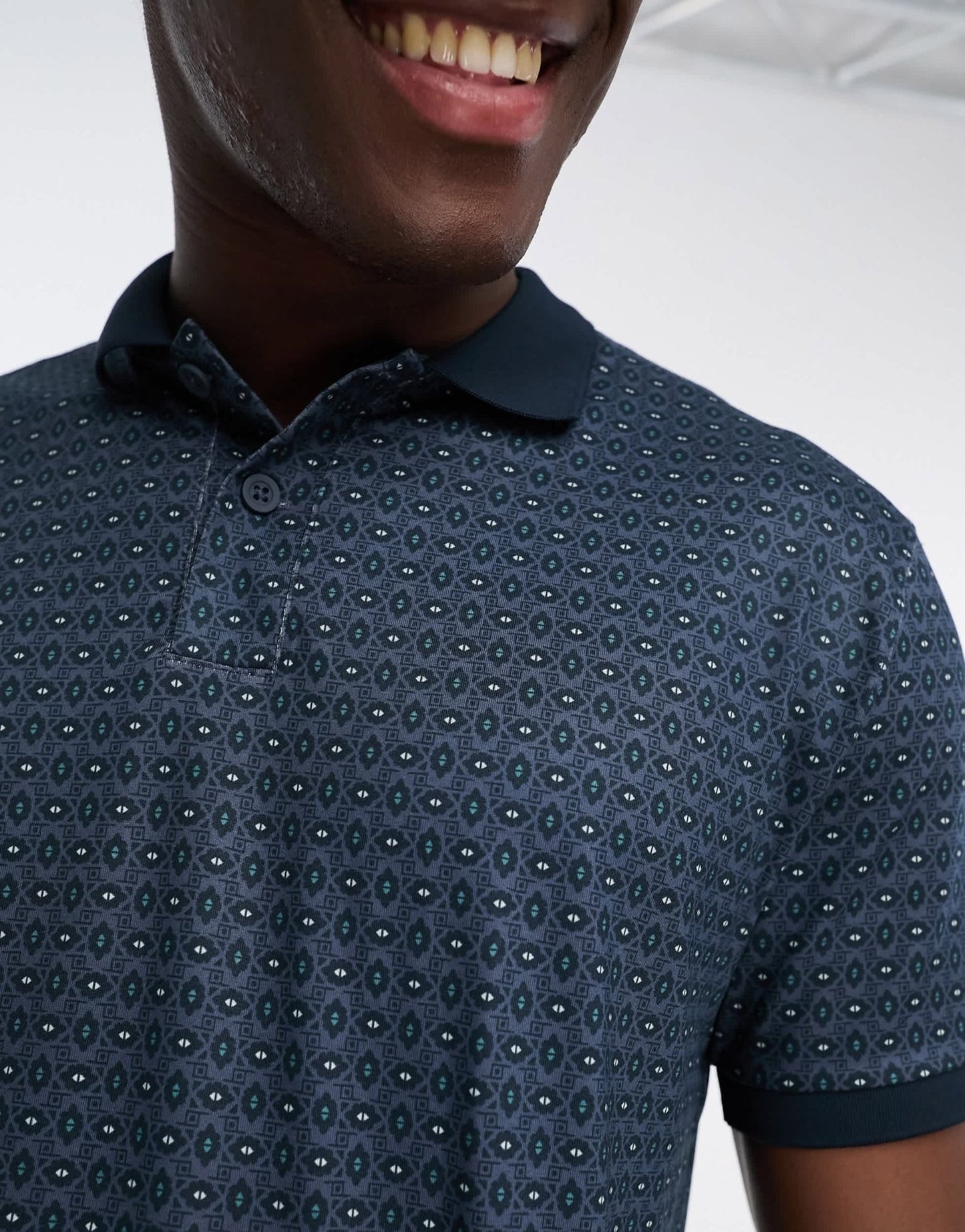Abercrombie & Fitch all over geometric print airknit polo in navy - ASOS Sample Sale