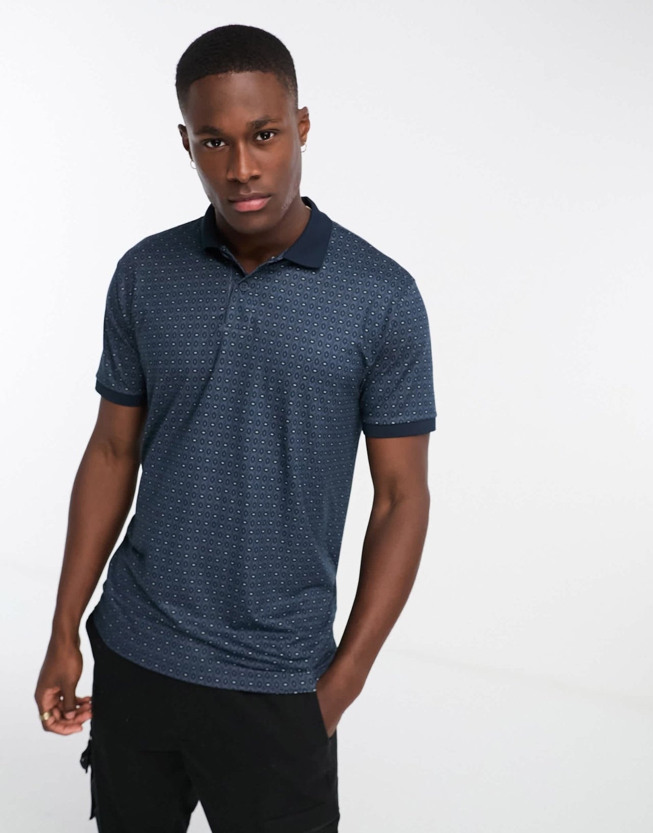 Abercrombie & Fitch all over geometric print airknit polo in navy - ASOS Sample Sale