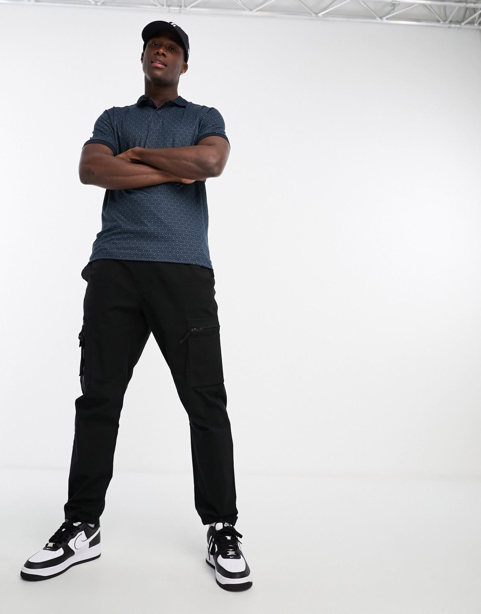 Abercrombie & Fitch all over geometric print airknit polo in navy - ASOS Sample Sale