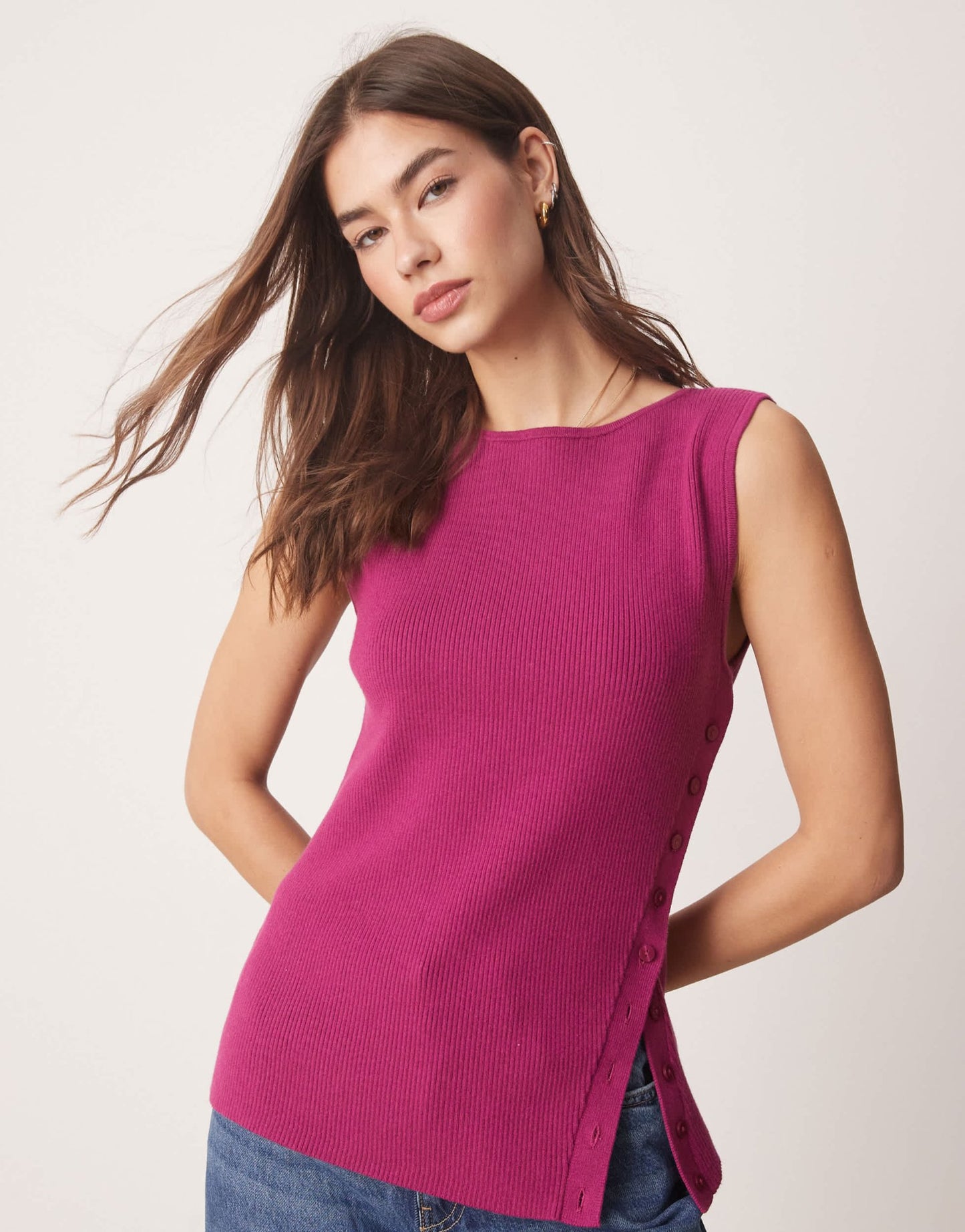 Abercrombie & Fitch asymmetric knit tank top in magenta pink - ASOS Sample Sale