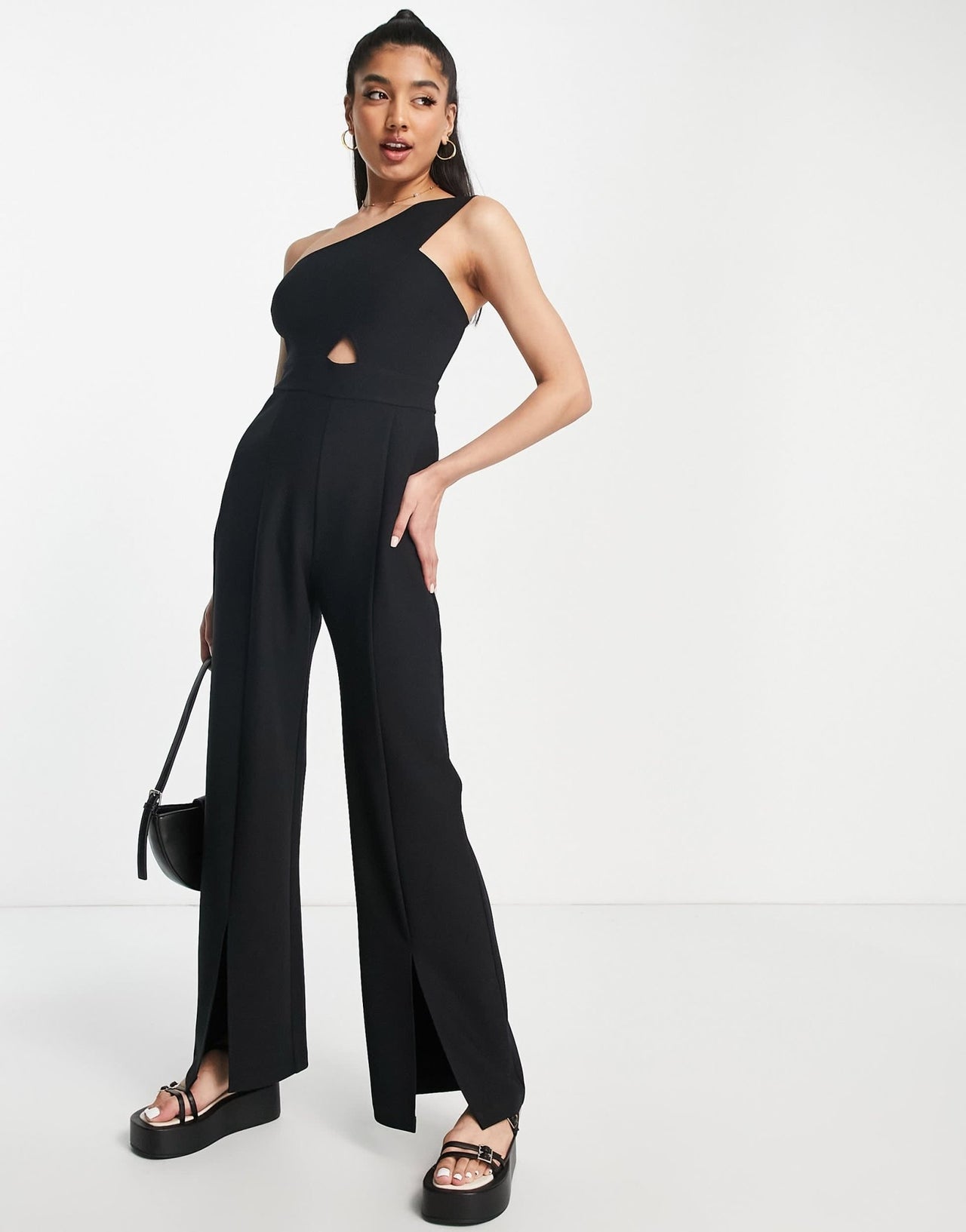 Abercrombie & Fitch asymmetric one shoulder jumpsuit in black - ASOS Sample Sale