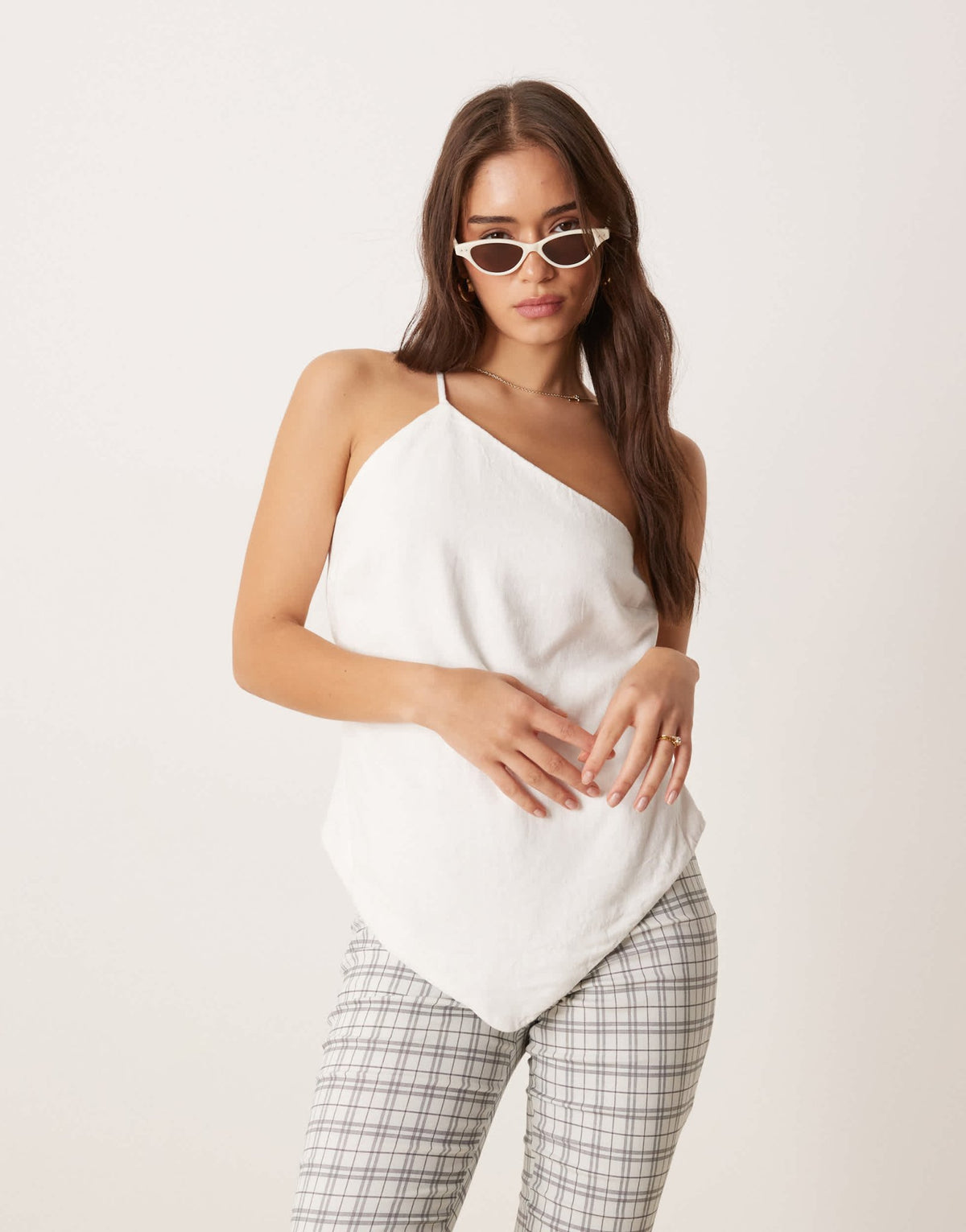 Abercrombie & Fitch asymmetrical tie detail top in white - ASOS Sample Sale