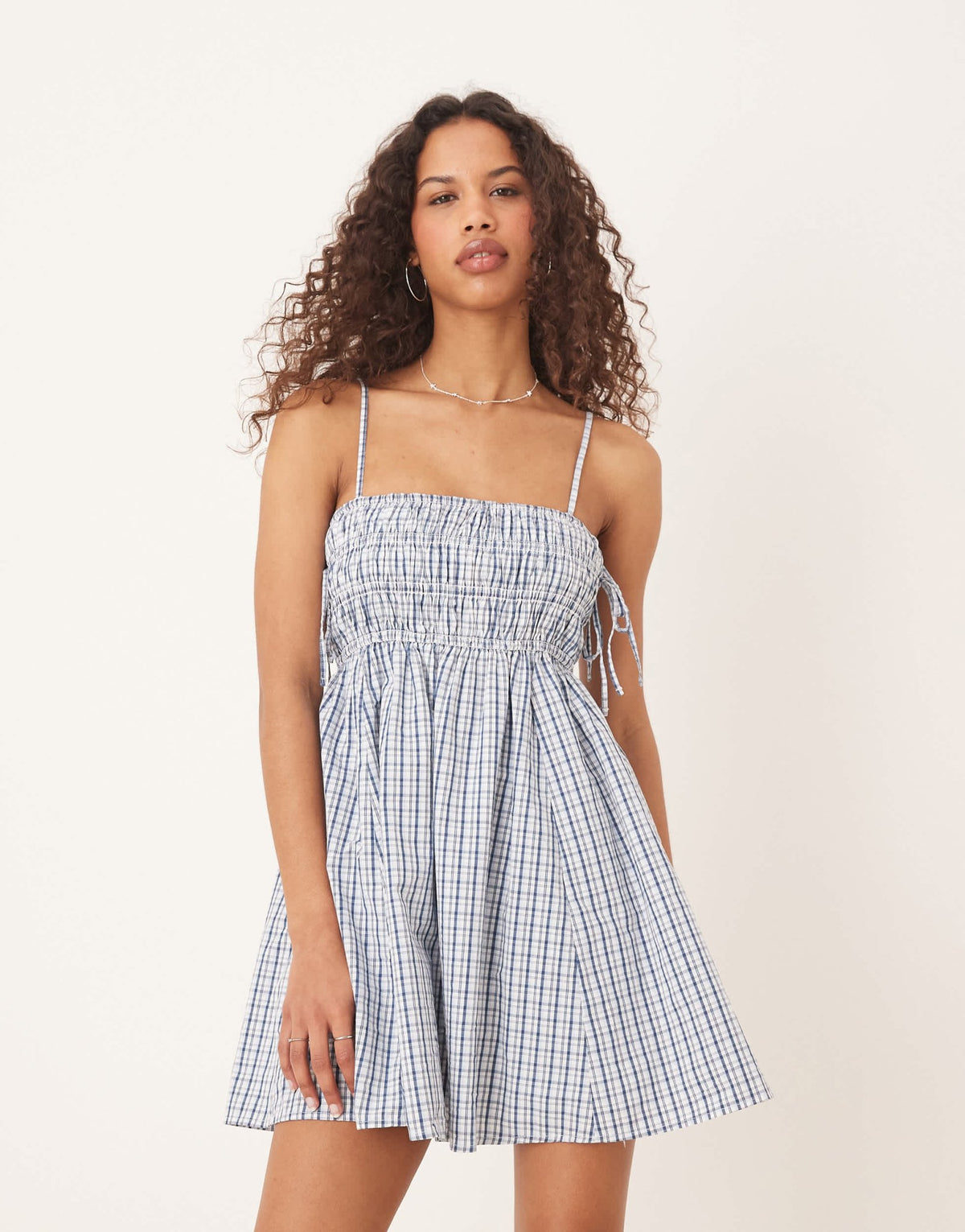 Abercrombie & Fitch babydoll smocked mini dress in blue gingham - ASOS Sample Sale
