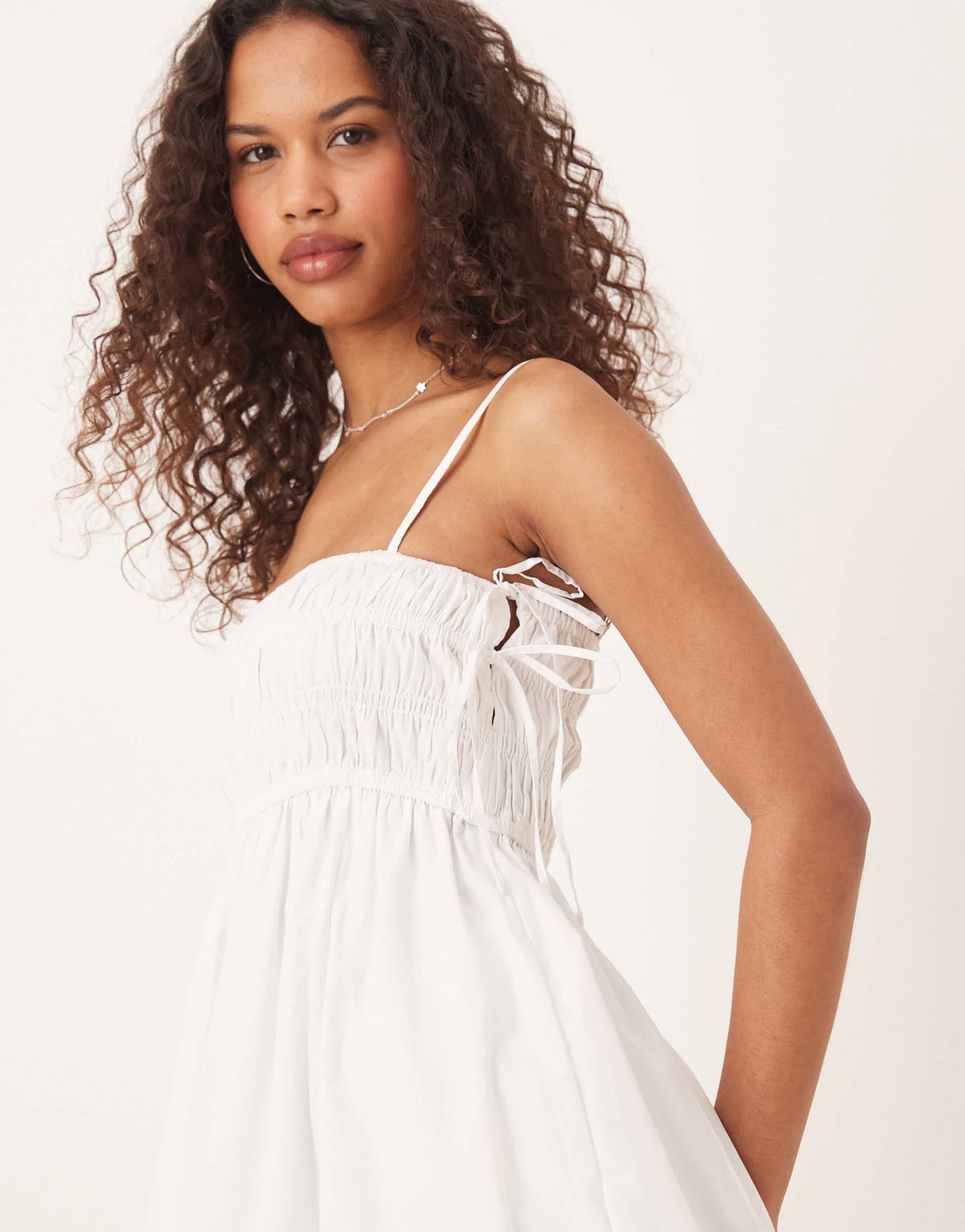 Abercrombie & Fitch babydoll smocked mini dress in white - ASOS Sample Sale