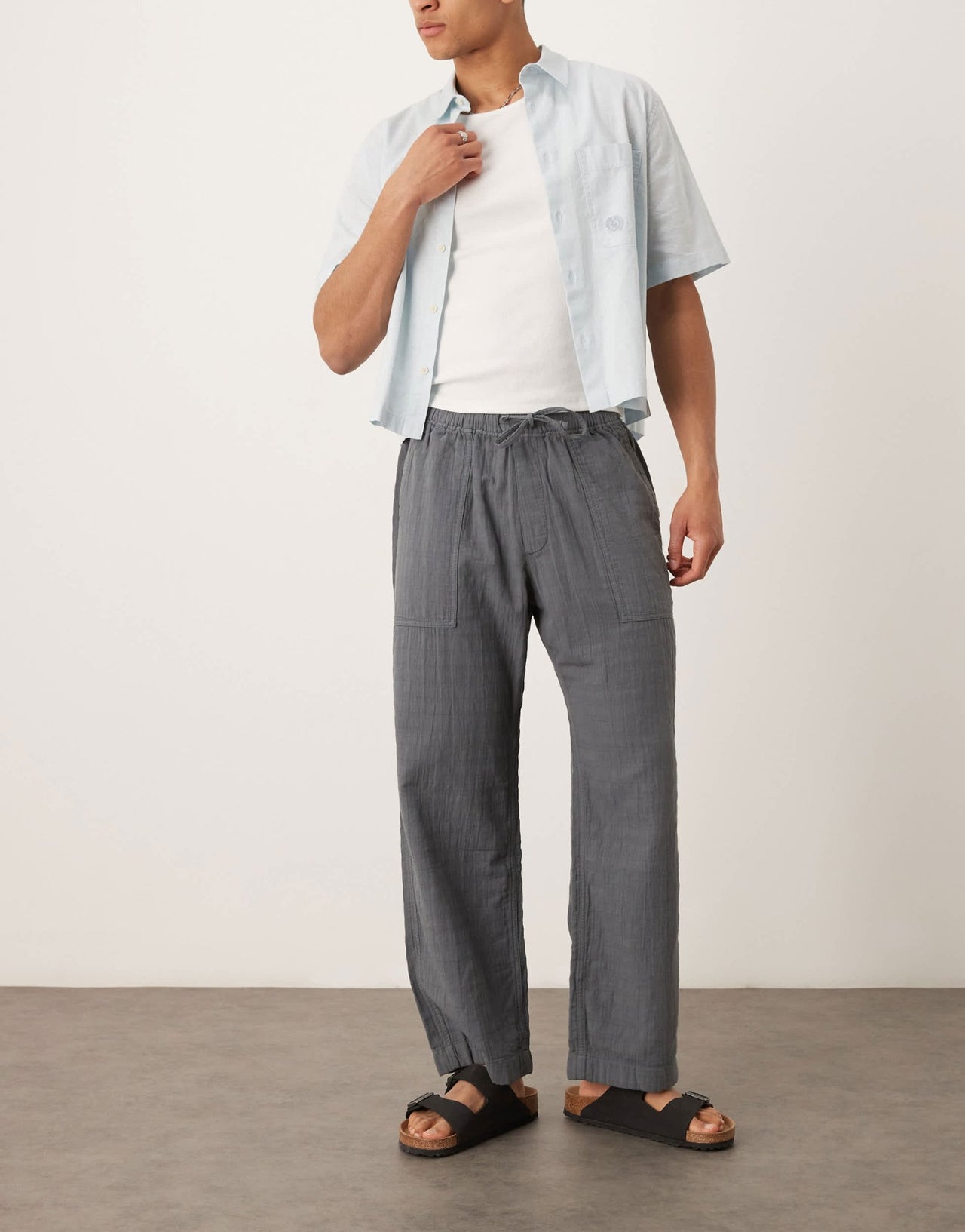 Abercrombie & Fitch baggy pull on textured trouser in grey - ASOS Sample Sale