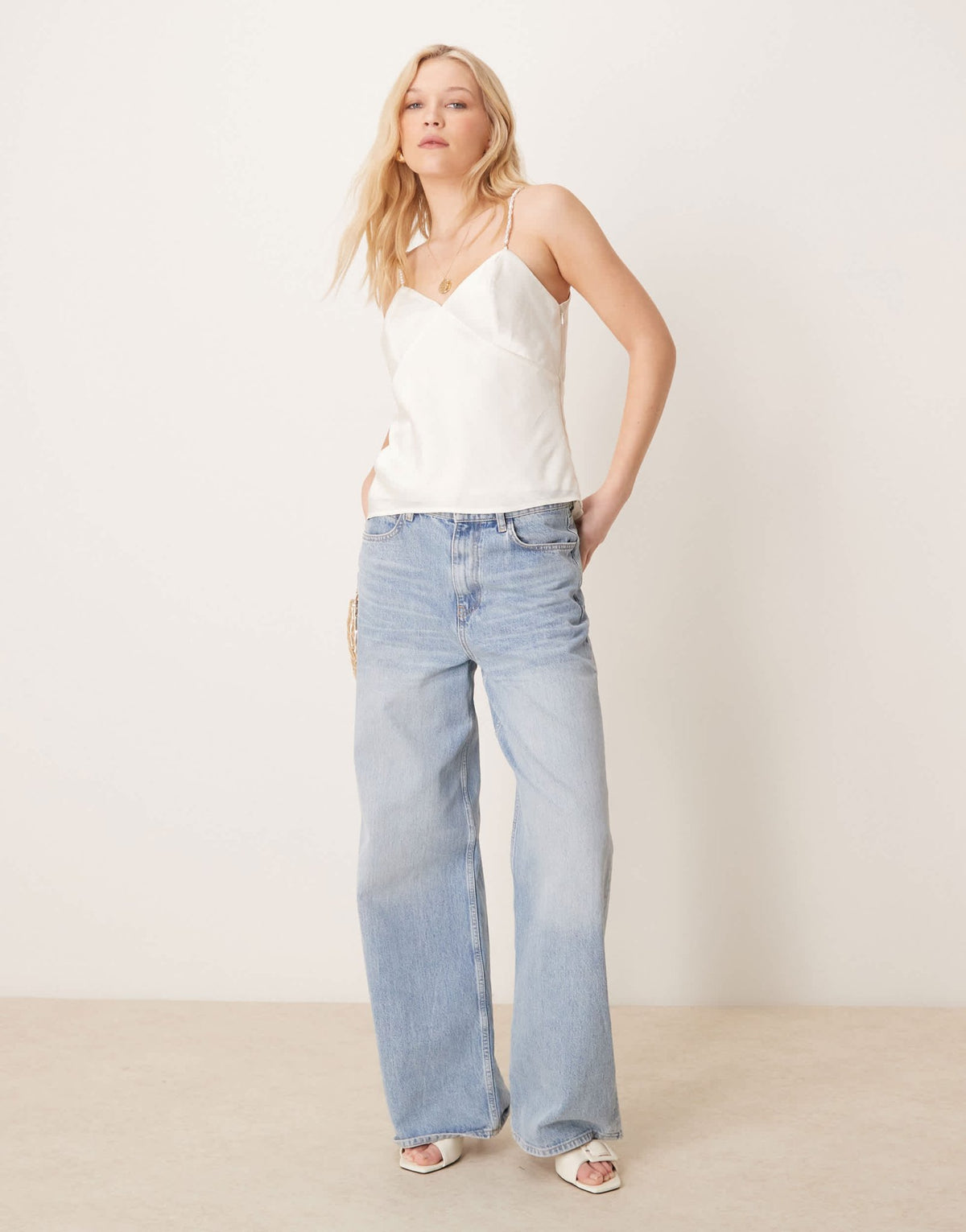 Abercrombie & Fitch bare back pearl shell cami top in white - ASOS Sample Sale