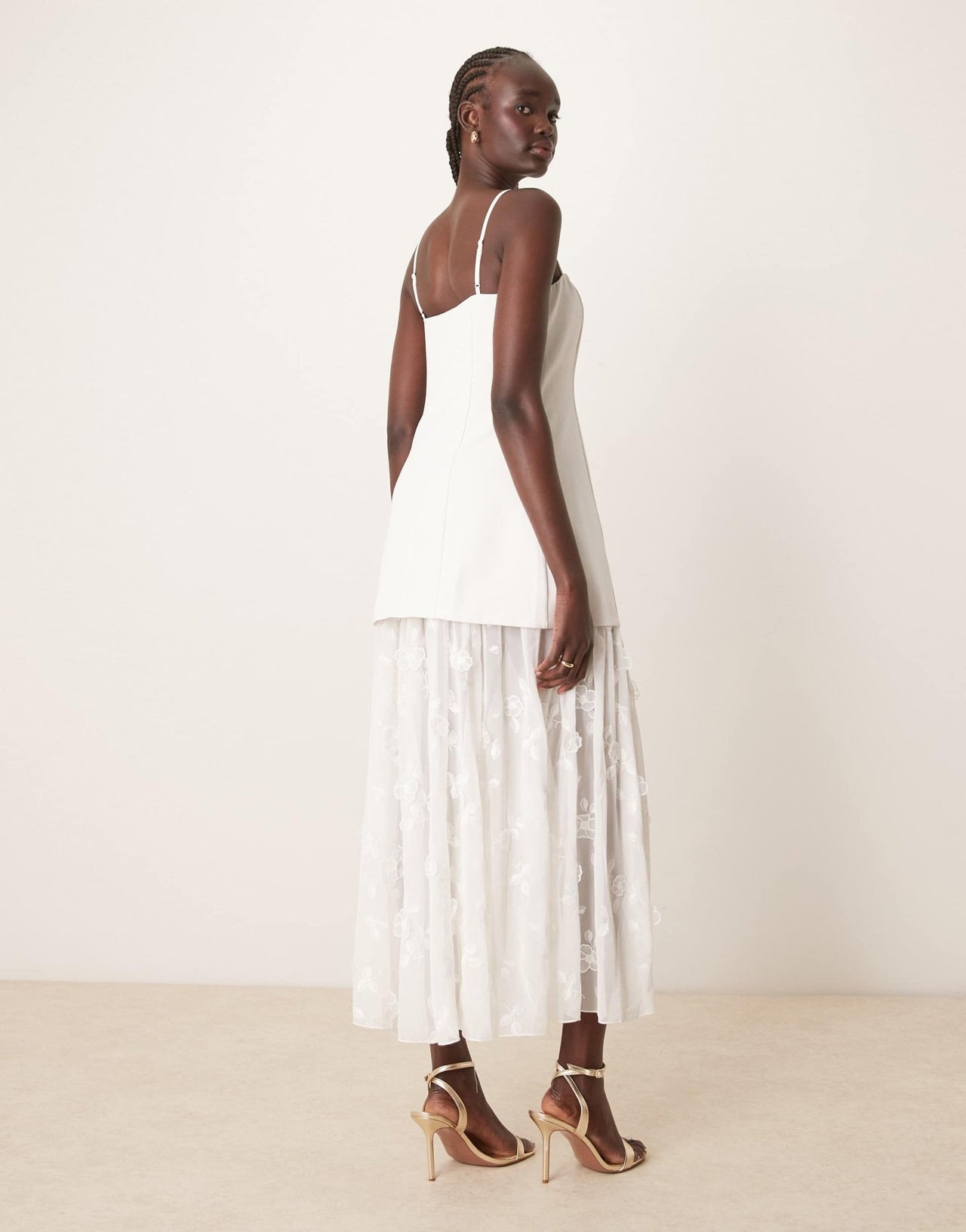 Abercrombie & Fitch bridal sheer skirt applique lace maxi dress in off white - ASOS Sample Sale