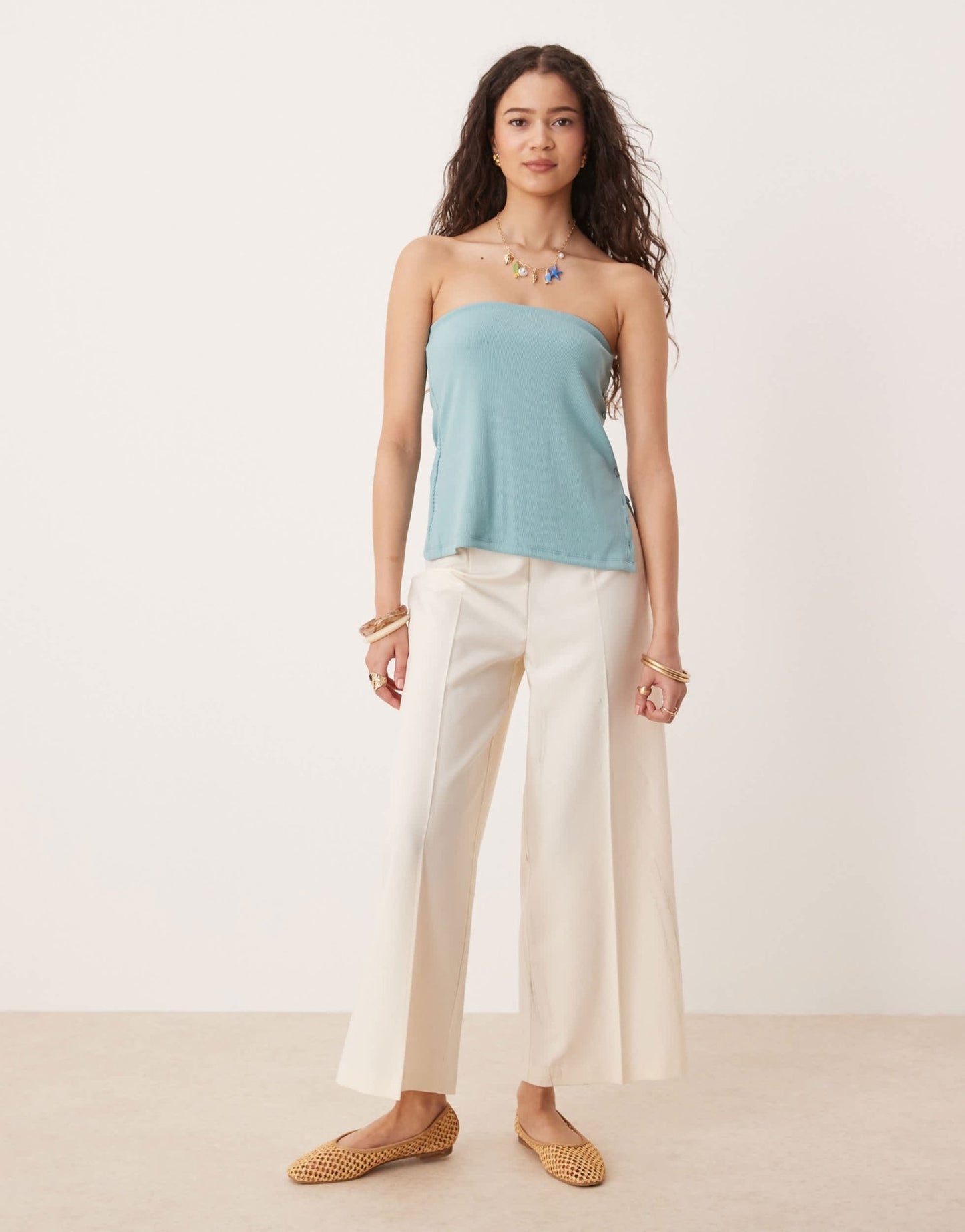 Abercrombie & Fitch button detail tube top in blue - ASOS Sample Sale