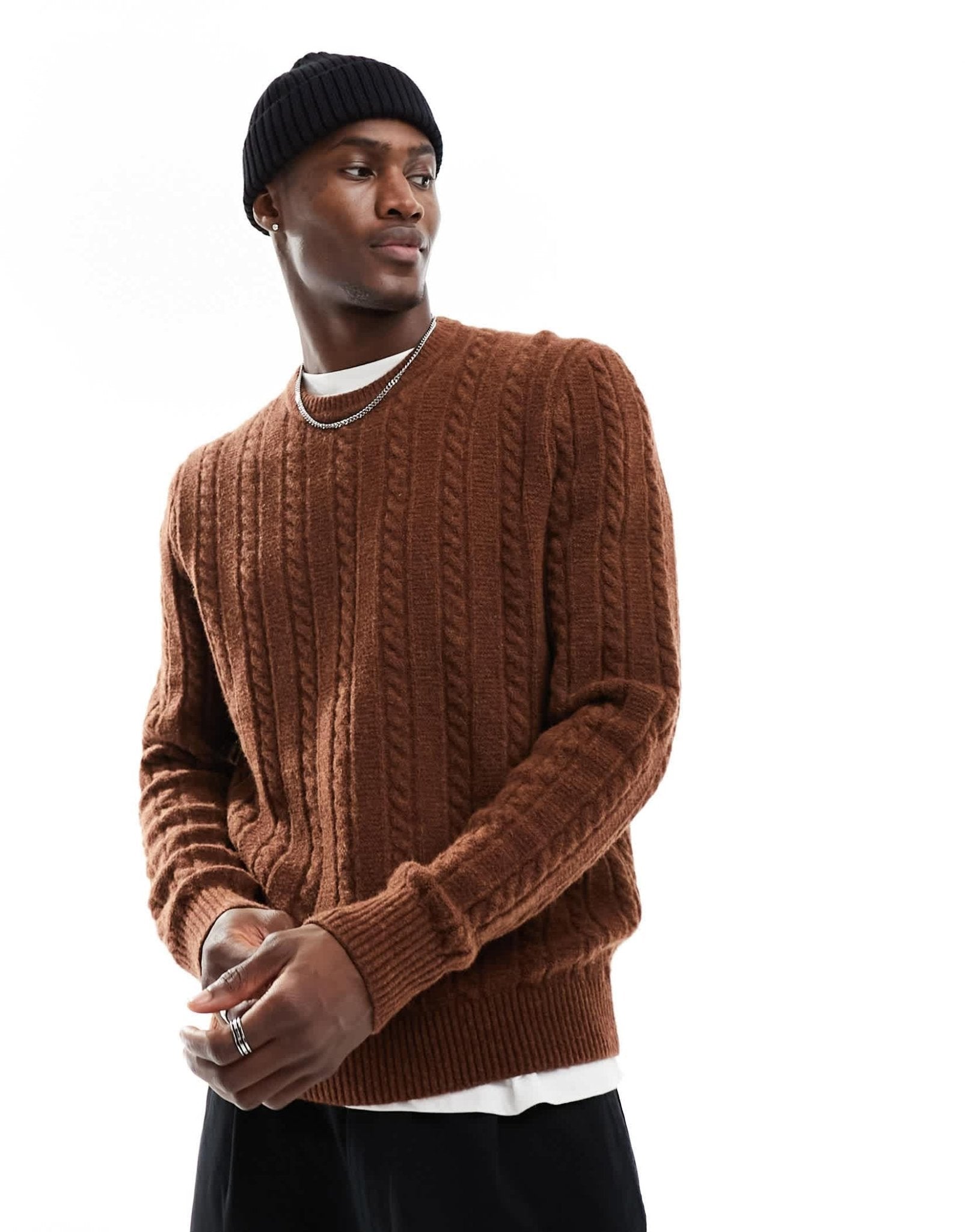 Abercrombie & Fitch cable knit jumper in camel marl - ASOS Sample Sale