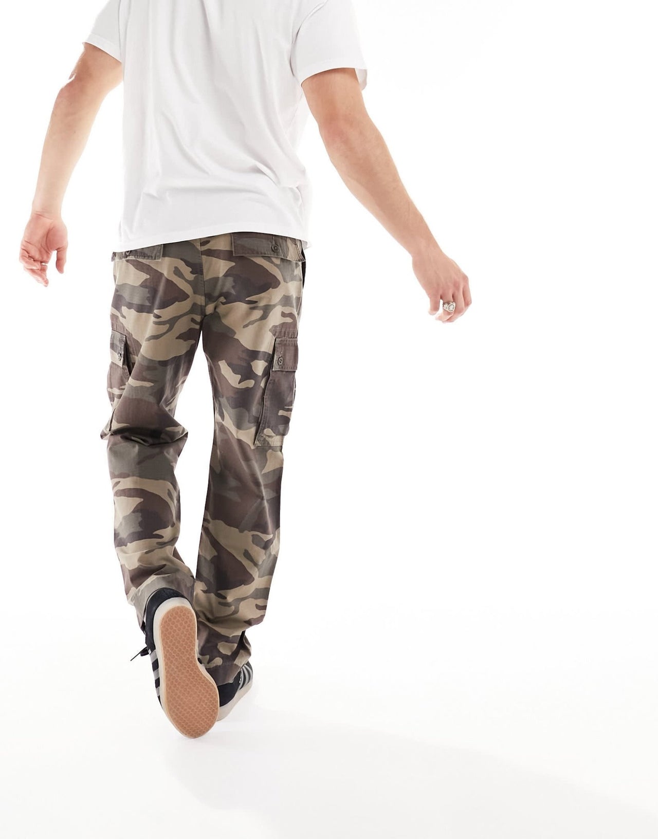 Abercrombie & Fitch camo print stretch canvas loose fit cargo trousers in green - ASOS Sample Sale