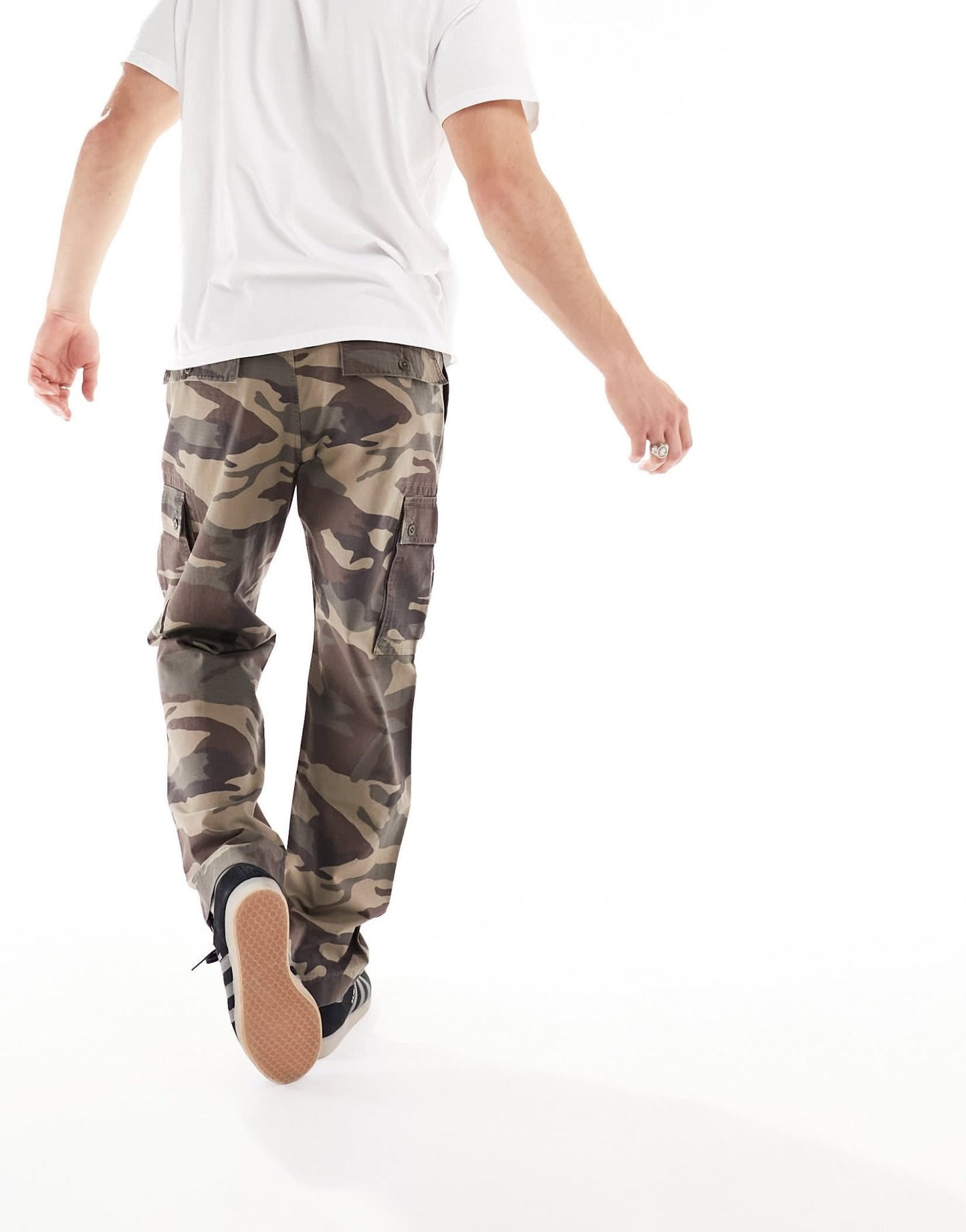 Abercrombie & Fitch camo print stretch canvas loose fit cargo trousers in green - ASOS Sample Sale