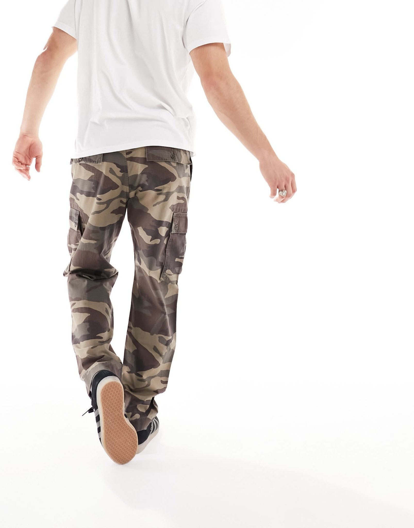 Abercrombie & Fitch camo print stretch canvas loose fit cargo trousers in green - ASOS Sample Sale