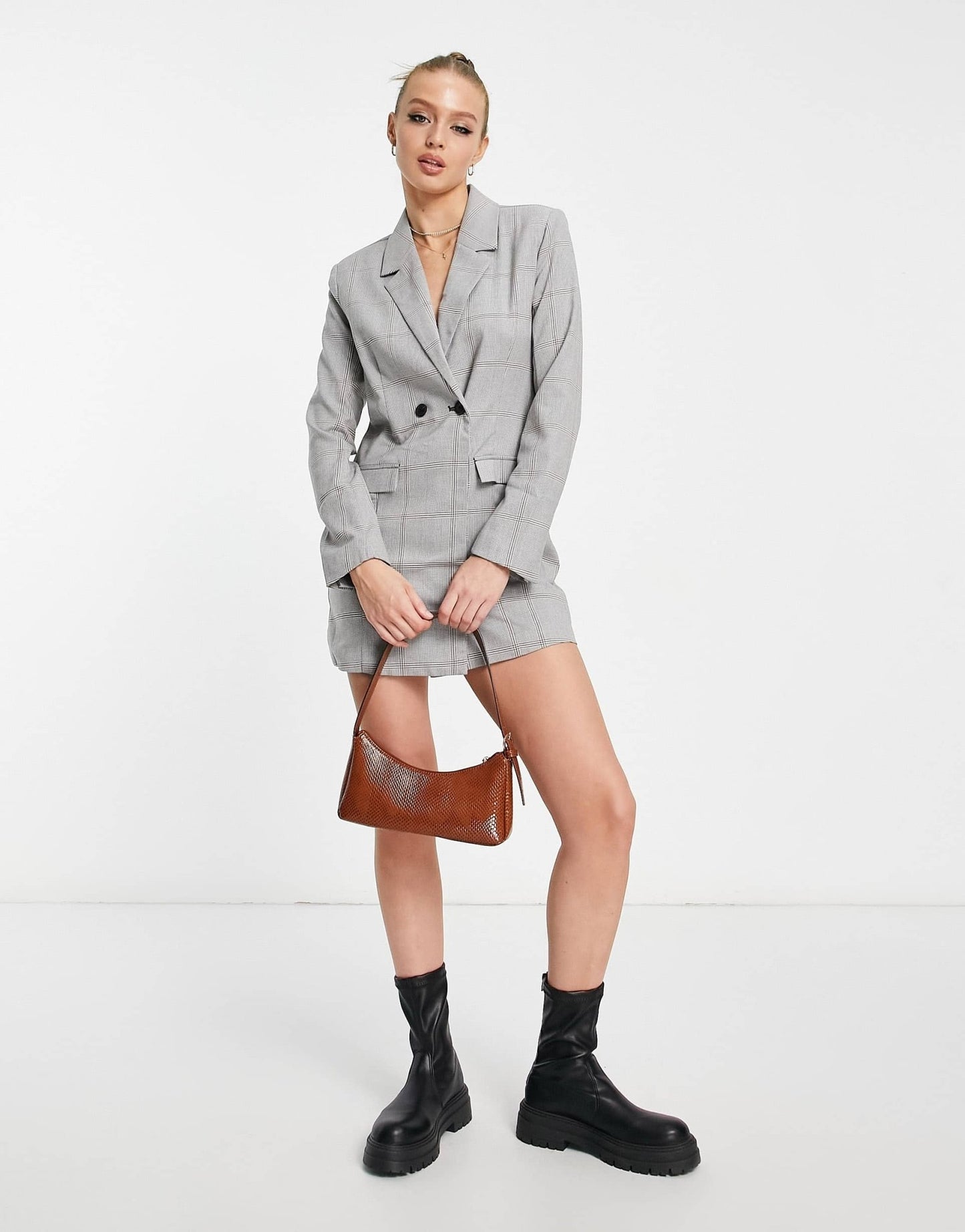 Abercrombie & Fitch check blazer dress in dark grey - ASOS Sample Sale