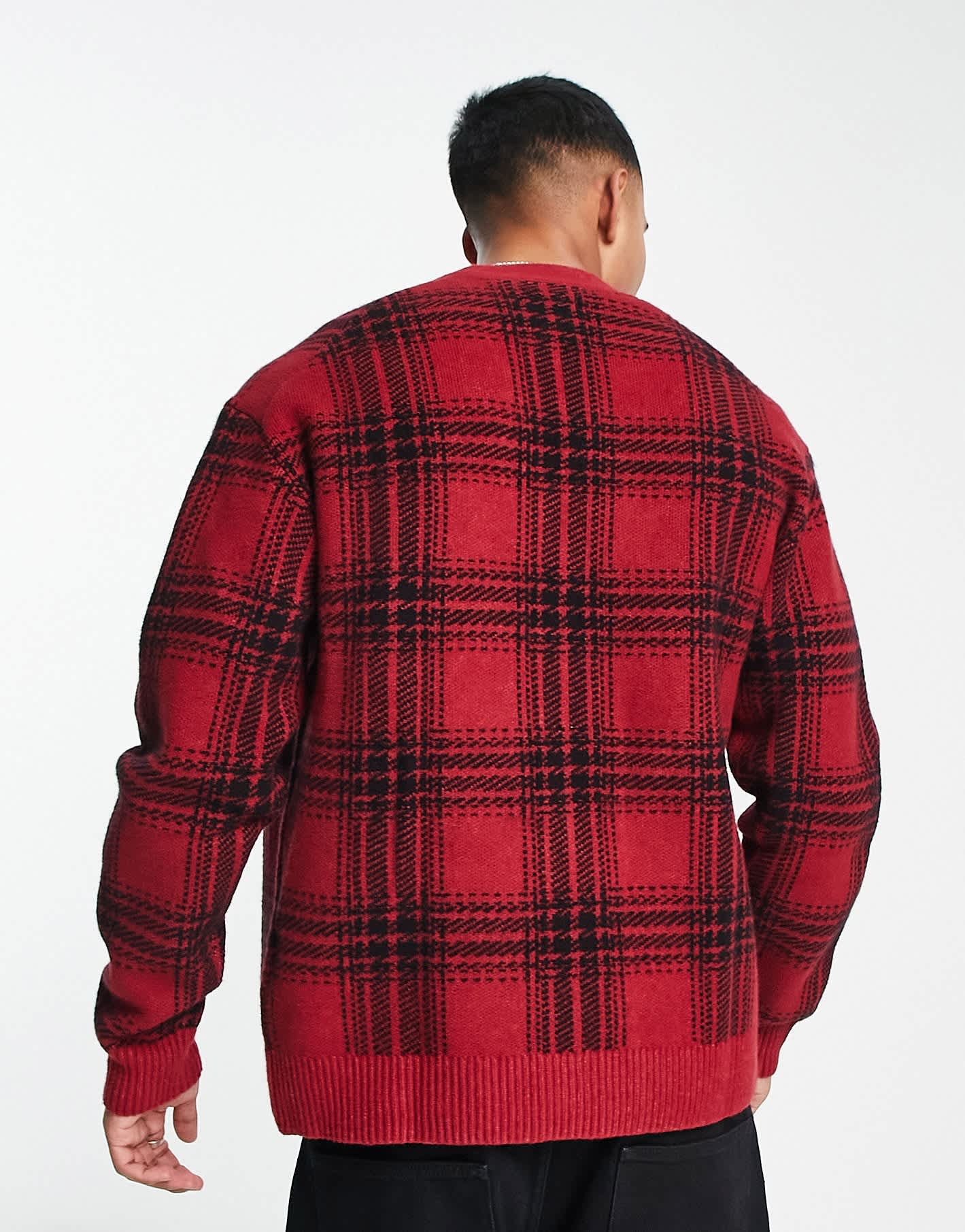 Abercrombie & Fitch check knit cardigan in red - ASOS Sample Sale