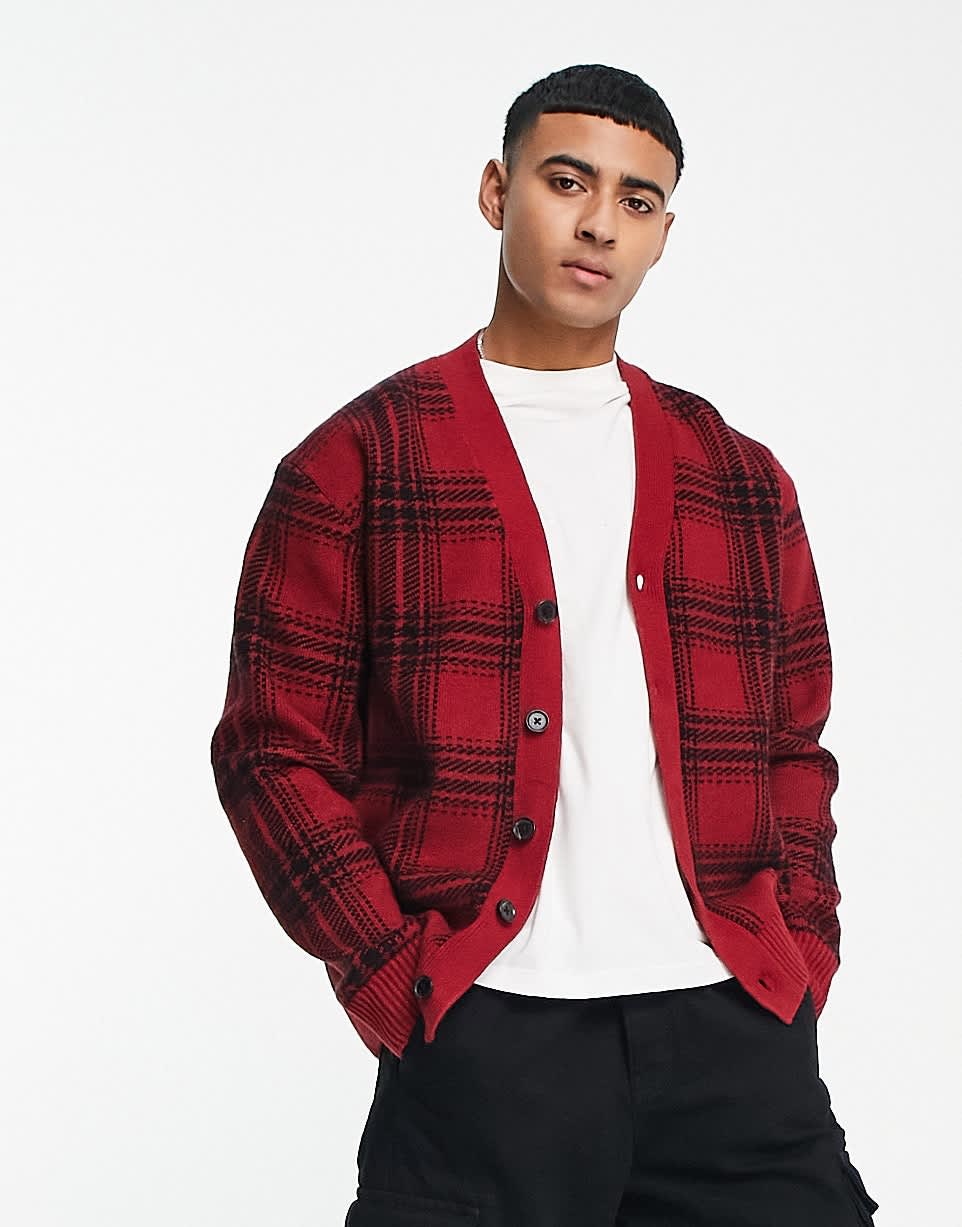 Abercrombie & Fitch check knit cardigan in red - ASOS Sample Sale