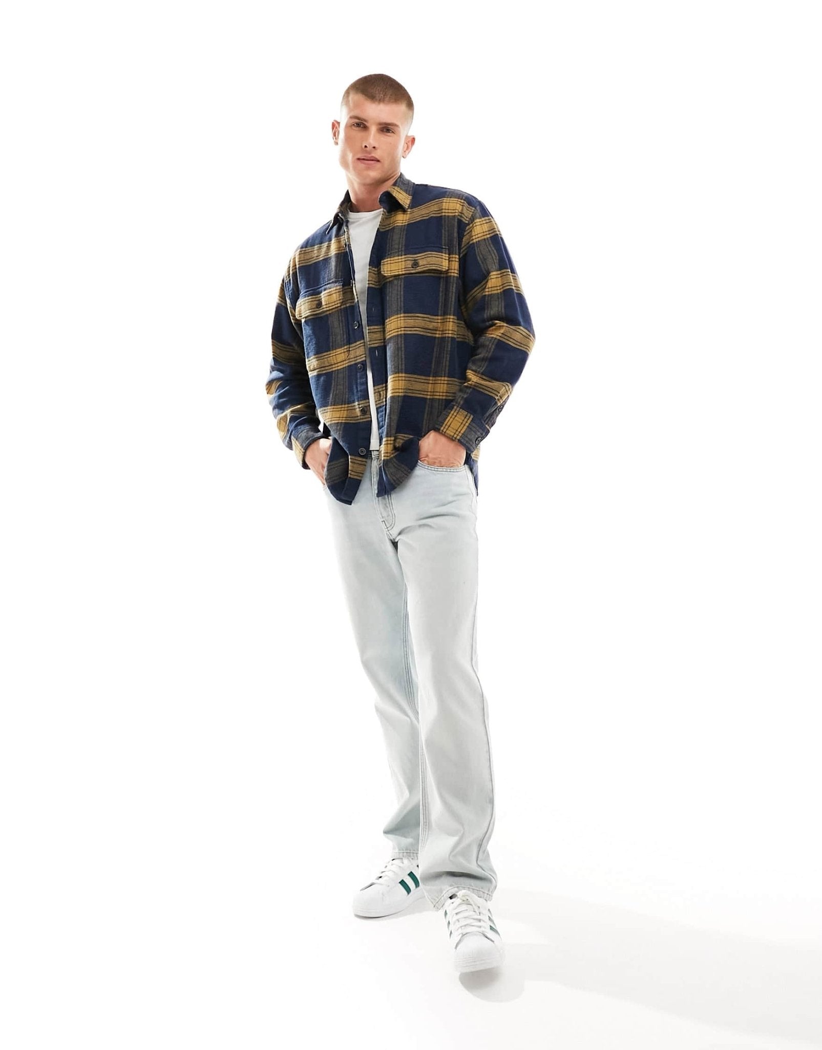 Abercrombie & Fitch check relaxed fit chunky flannel overshirt in navy - ASOS Sample Sale