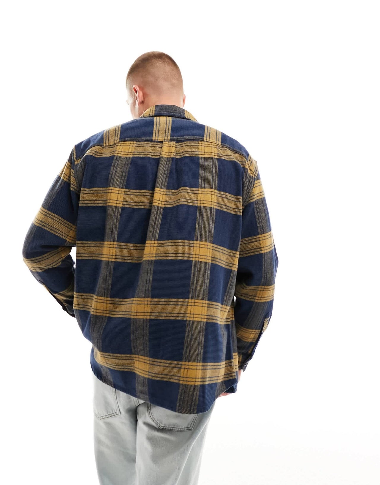 Abercrombie & Fitch check relaxed fit chunky flannel overshirt in navy - ASOS Sample Sale