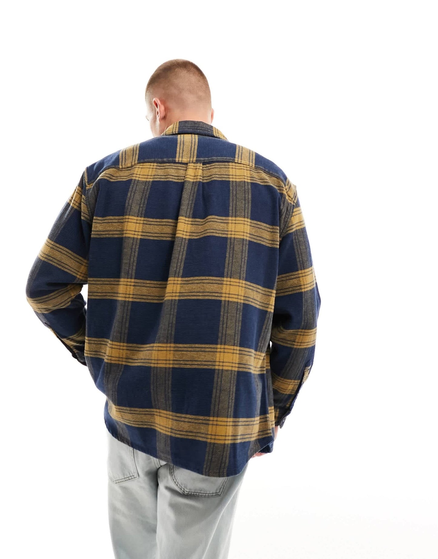 Abercrombie & Fitch check relaxed fit chunky flannel overshirt in navy - ASOS Sample Sale