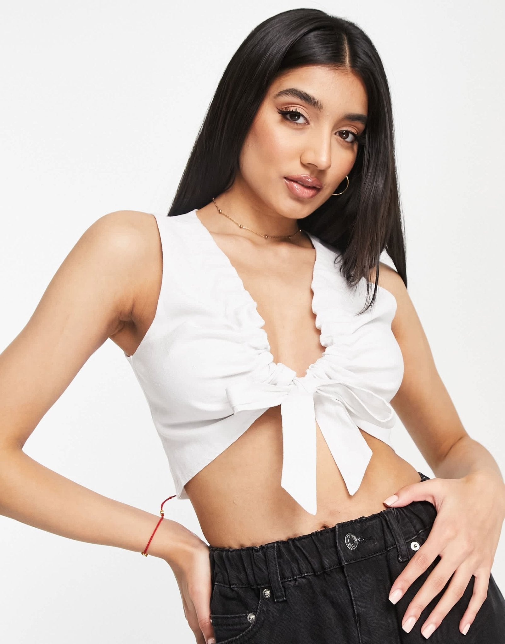 Abercrombie & Fitch cinch front linen top in white - ASOS Sample Sale