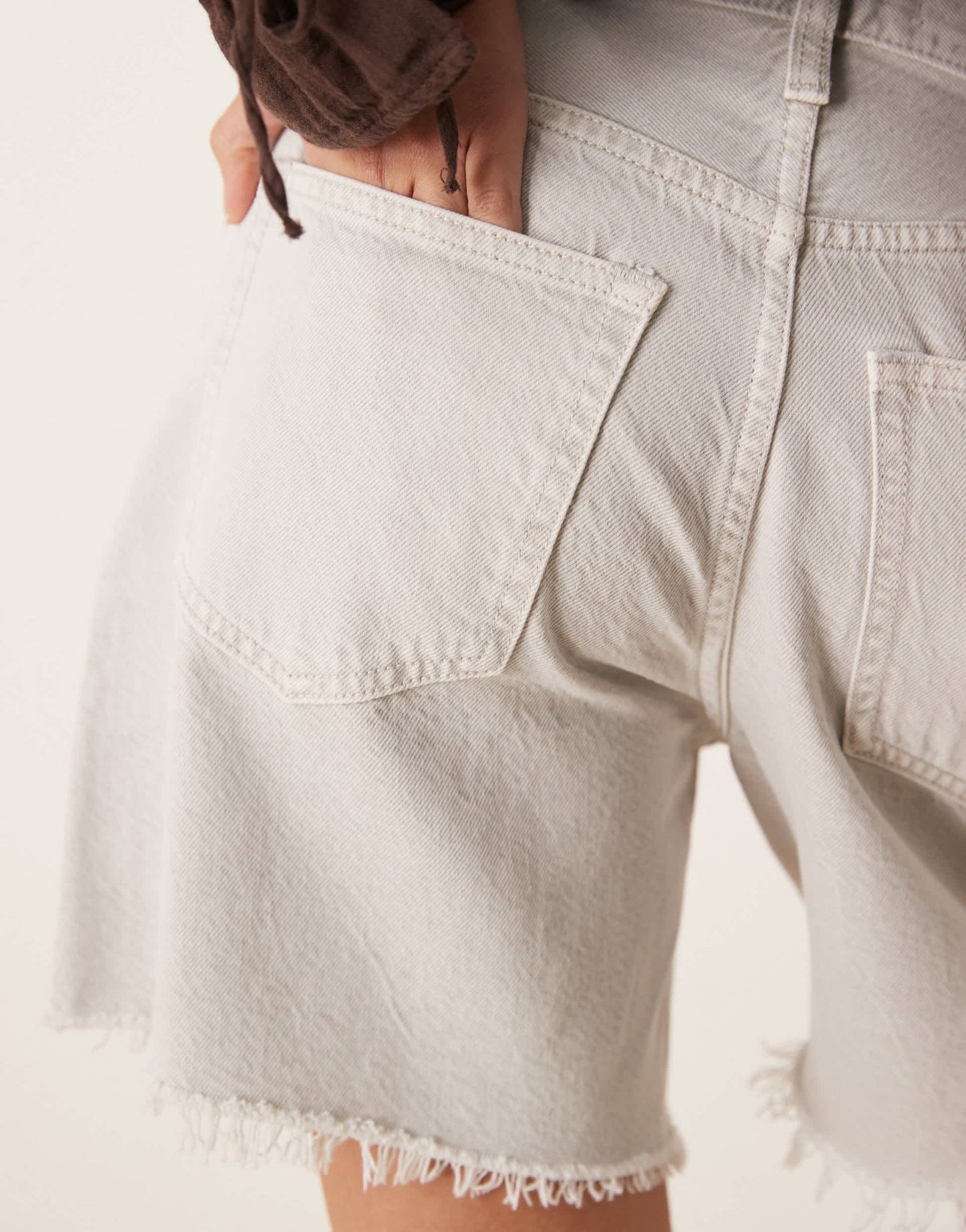 Abercrombie & Fitch classic high rise loose shorts with frayed hem in washed off white - ASOS Sample Sale