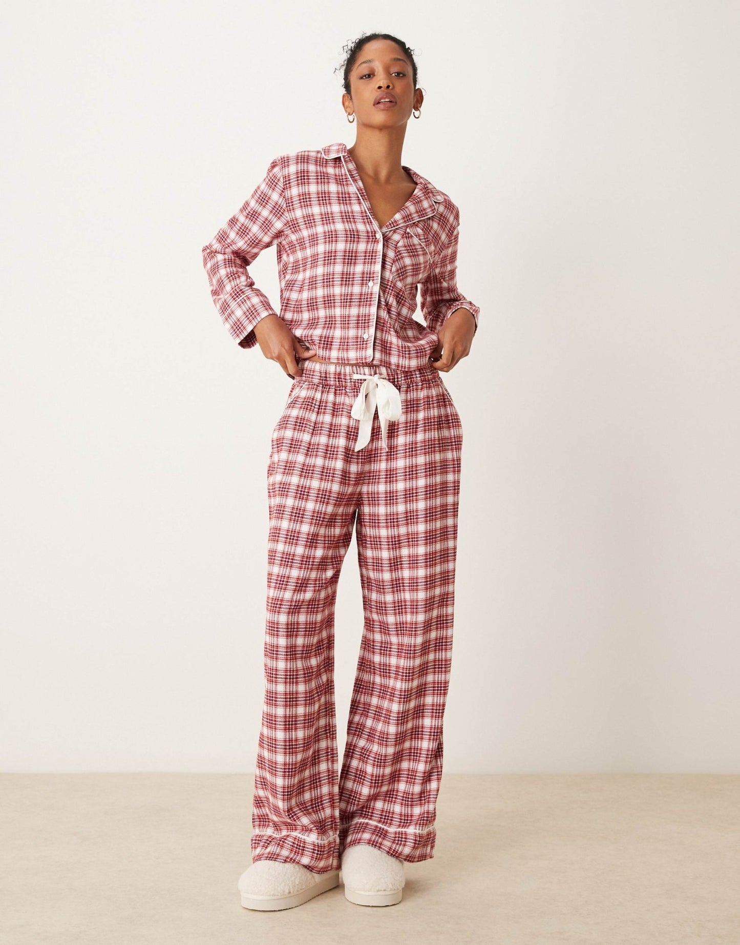 Abercrombie & Fitch co-ord cropped pyjama shirt in red and green tartan - ASOS Sample Sale