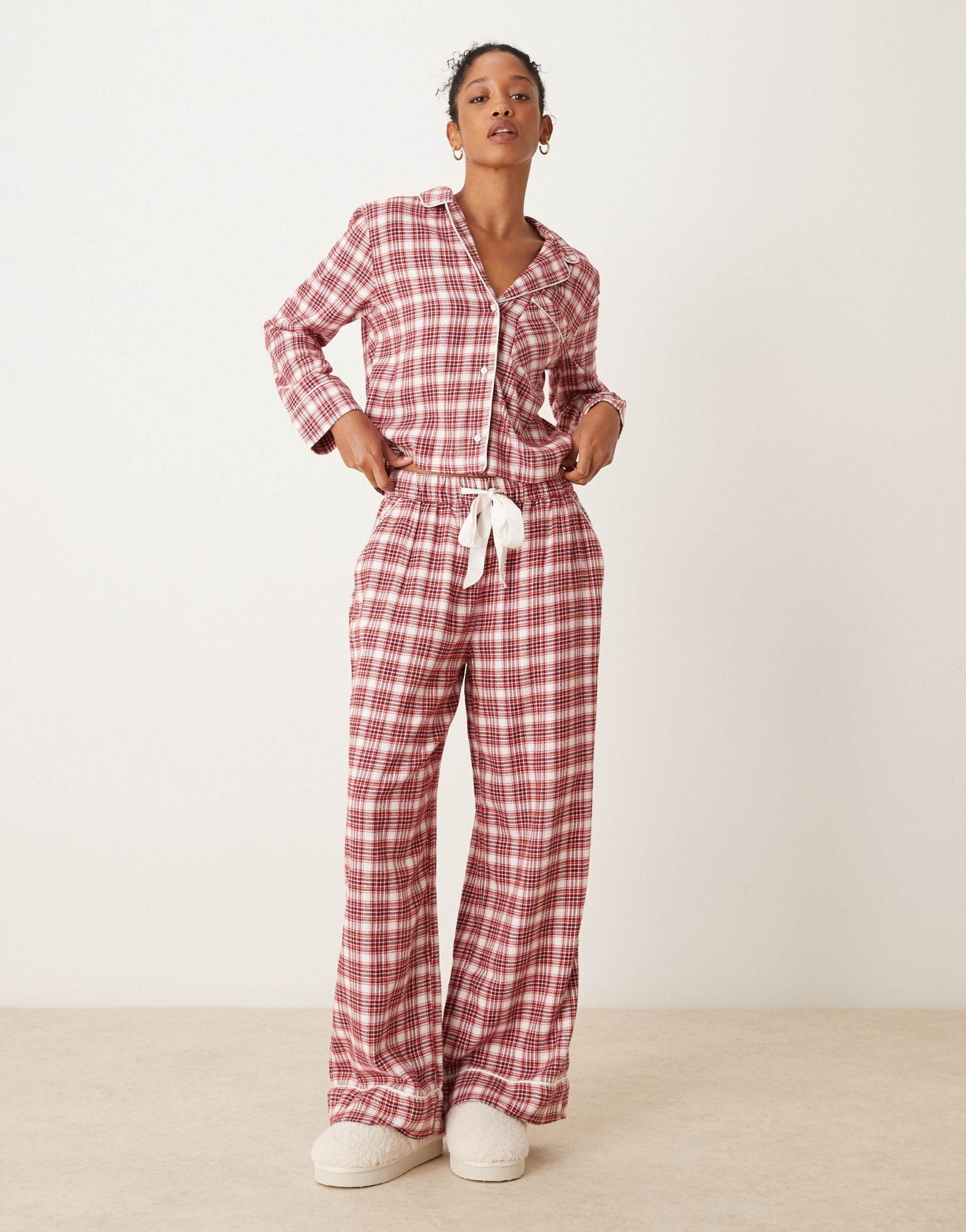 Abercrombie & Fitch co-ord cropped pyjama shirt in red and green tartan - ASOS Sample Sale