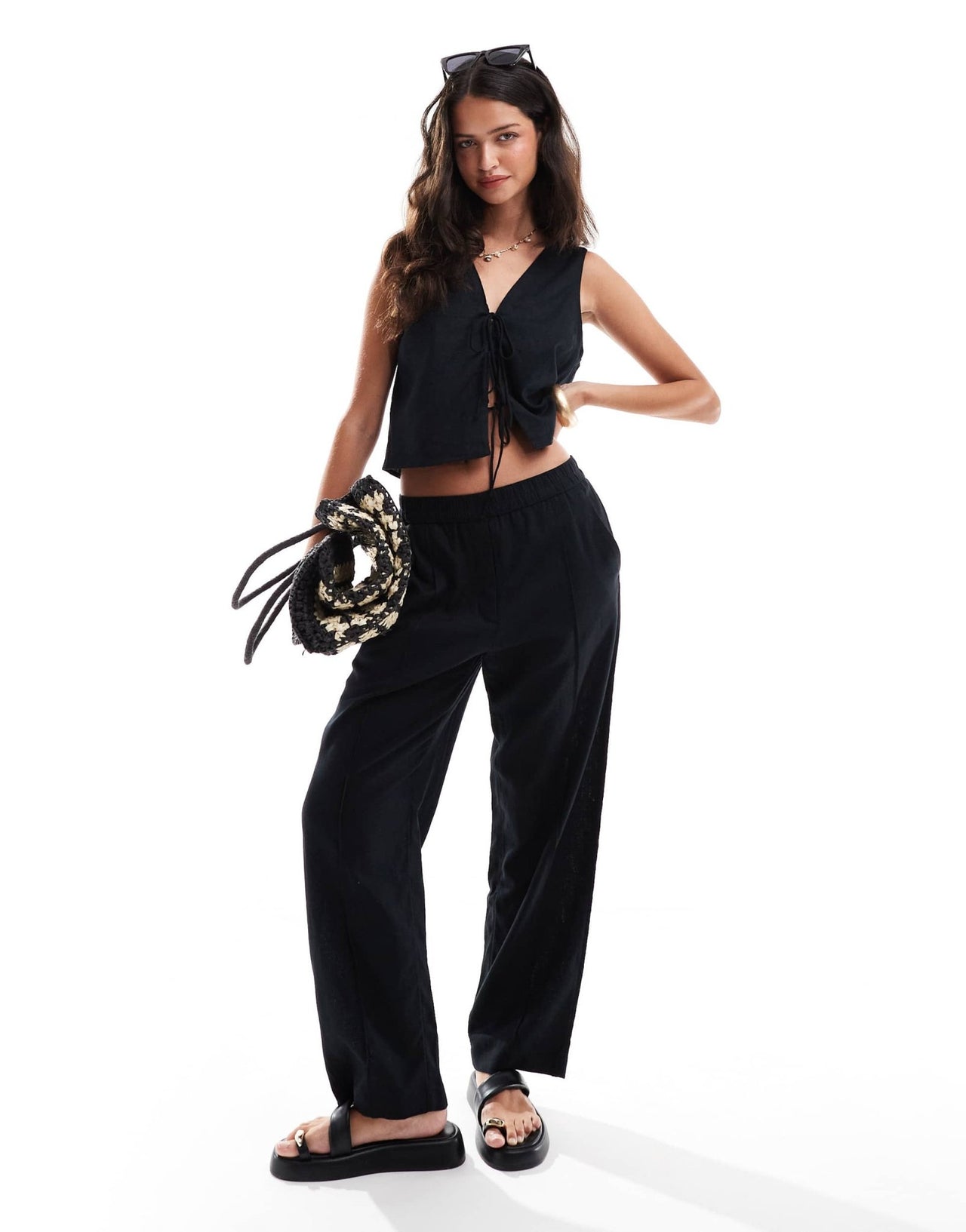 Abercrombie & Fitch co - ord linen blend wide leg trouser in black - ASOS Sample Sale