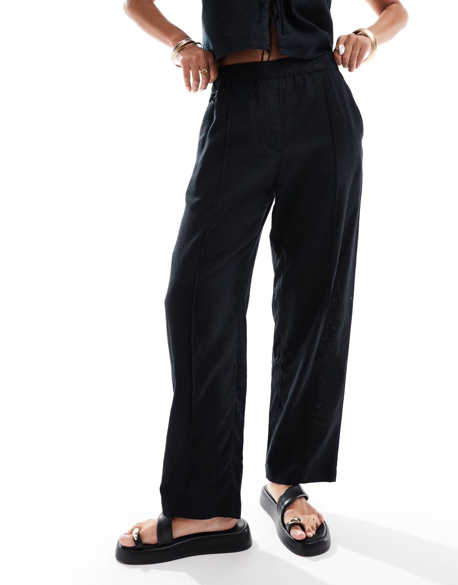 Abercrombie & Fitch co - ord linen blend wide leg trouser in black - ASOS Sample Sale