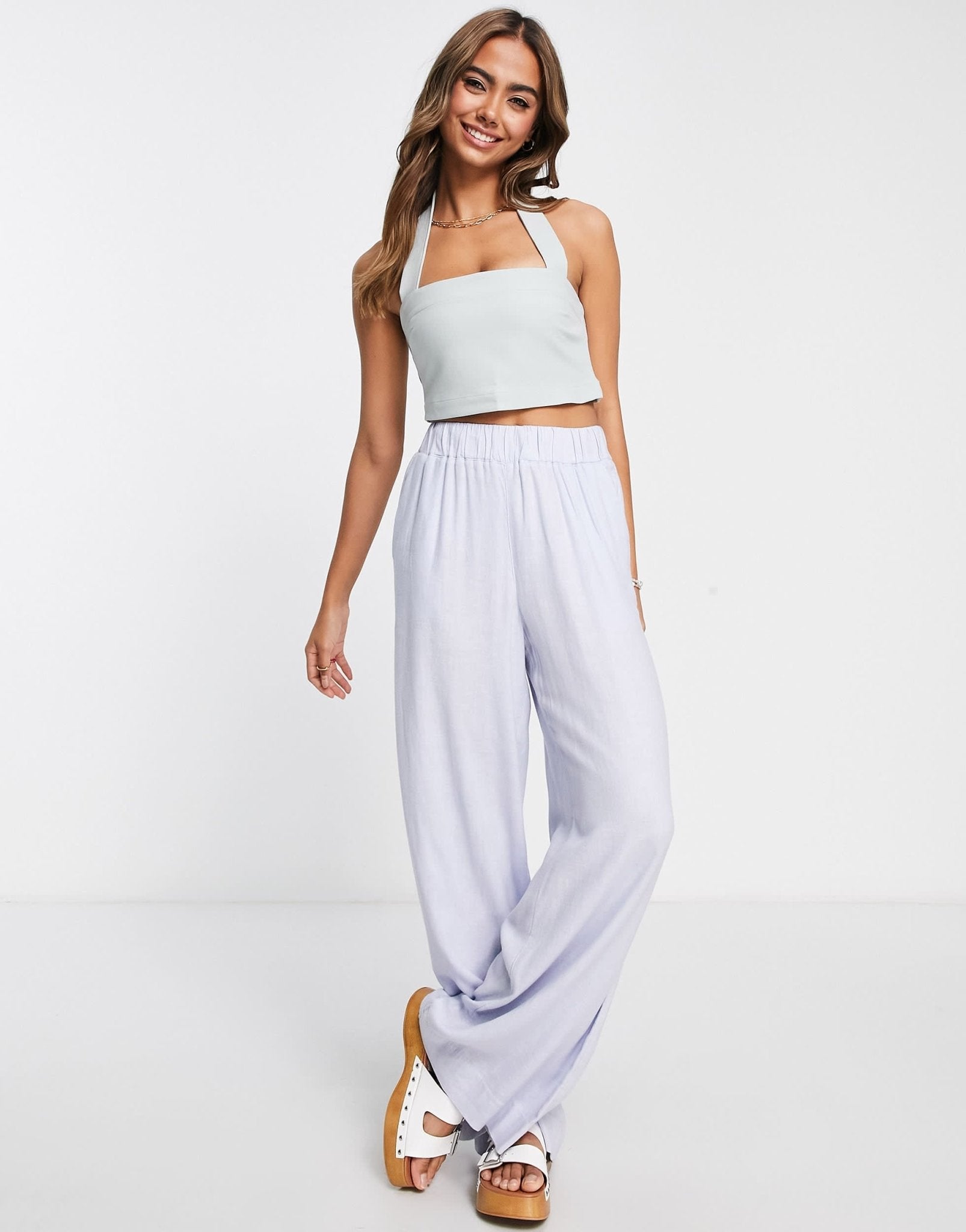 Abercrombie & Fitch co - ord tailored bare wide strap top in blue - ASOS Sample Sale