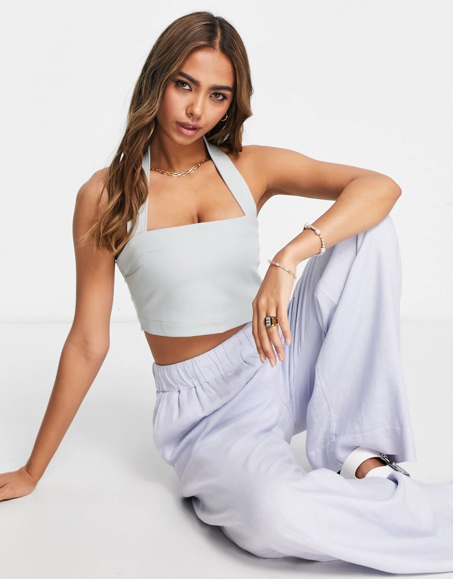 Abercrombie & Fitch co - ord tailored bare wide strap top in blue - ASOS Sample Sale