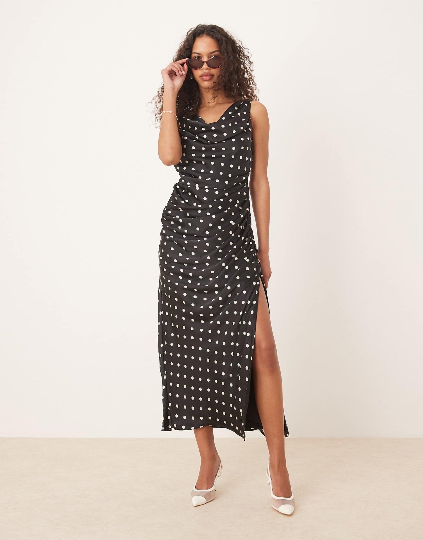 Abercrombie & Fitch cowl neck drape maxi dress in black dot - ASOS Sample Sale