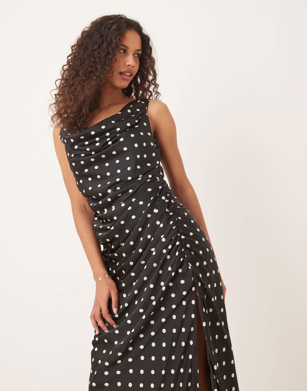 Abercrombie & Fitch cowl neck drape maxi dress in black dot - ASOS Sample Sale