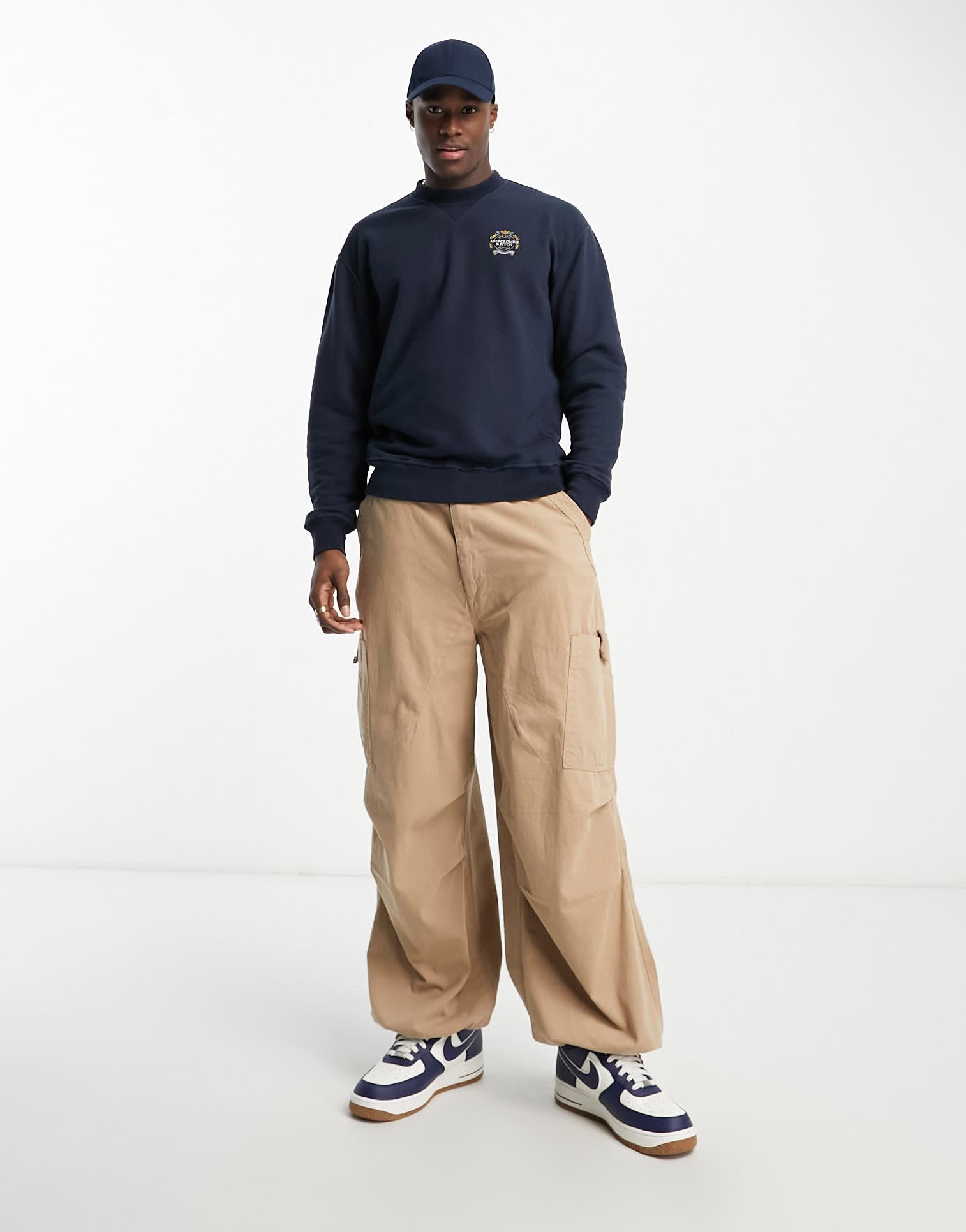 Abercrombie & Fitch crest badge logo french terry sweatshirt in navy - ASOS Sample Sale