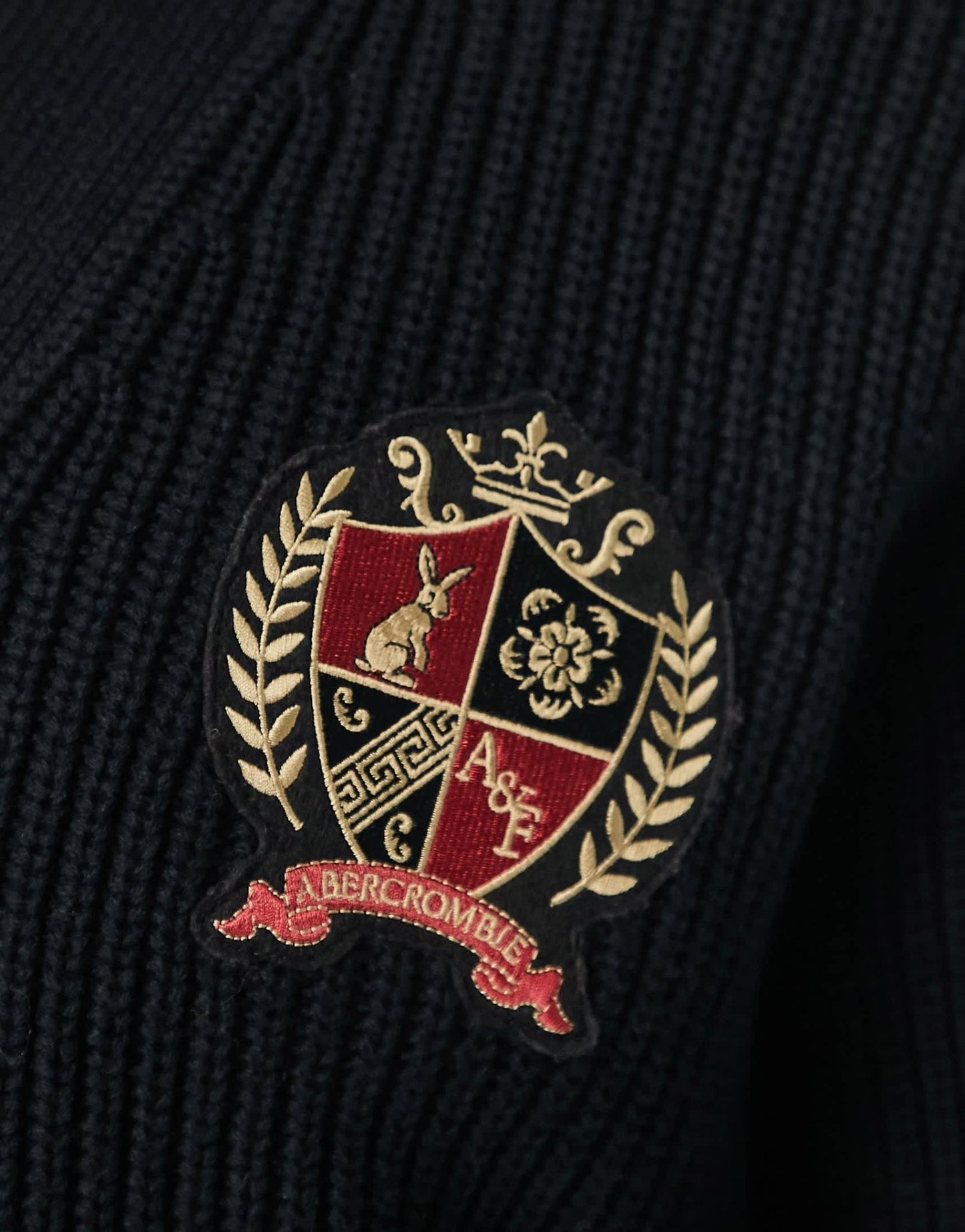 Abercrombie & Fitch crest logo knit cardigan in black - ASOS Sample Sale