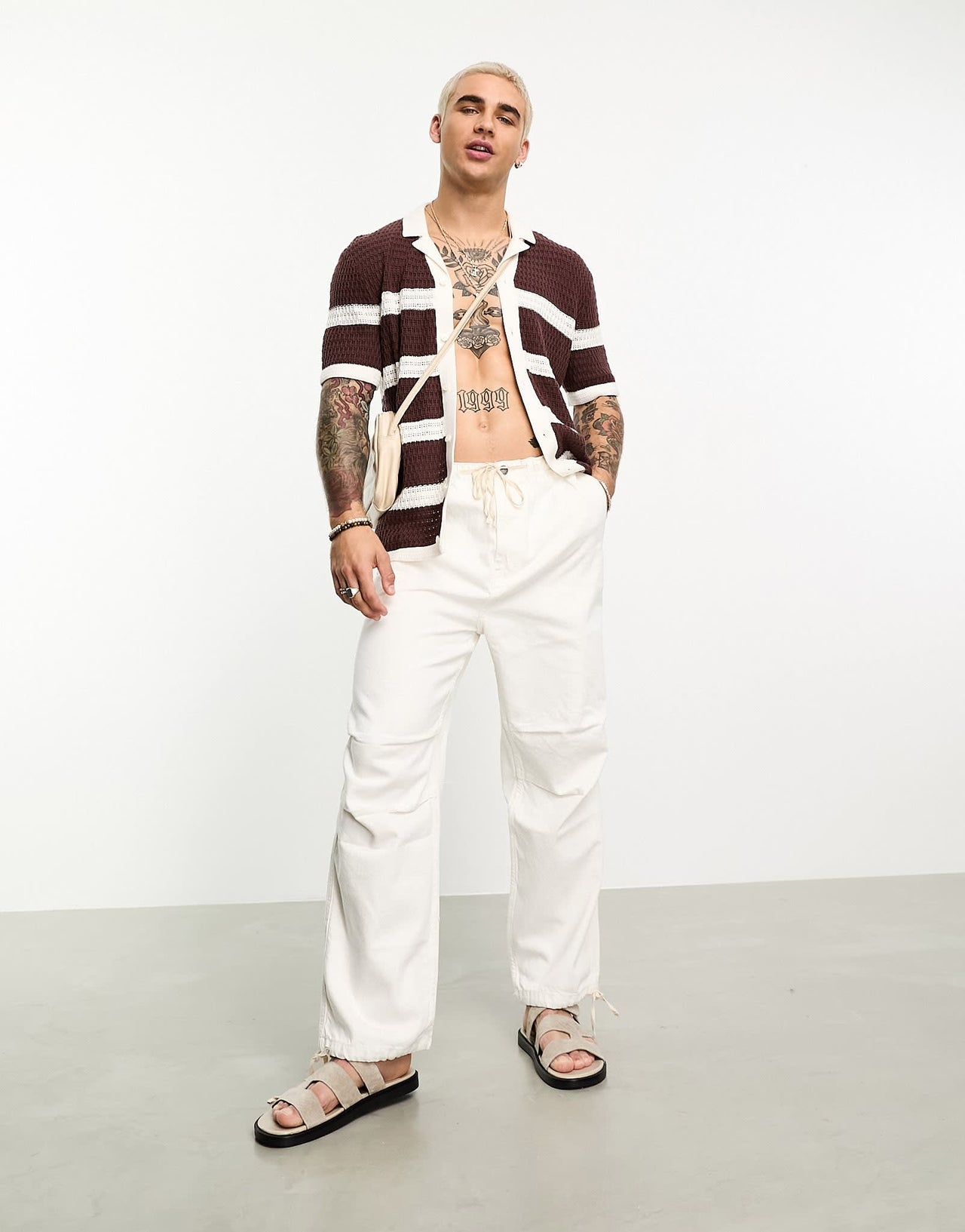 Abercrombie & Fitch crochet polo shirt in brown stripe - ASOS Sample Sale