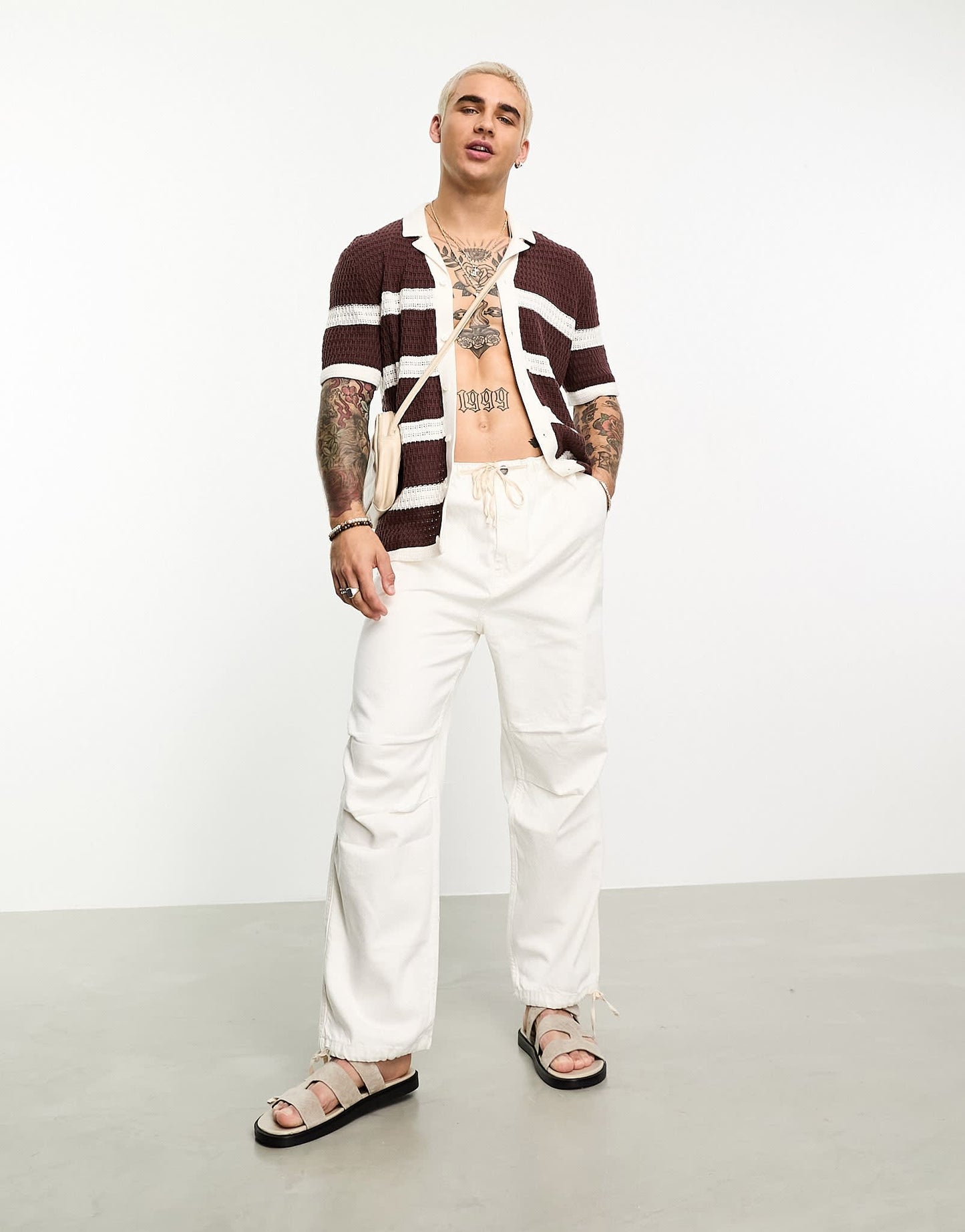 Abercrombie & Fitch crochet polo shirt in brown stripe - ASOS Sample Sale