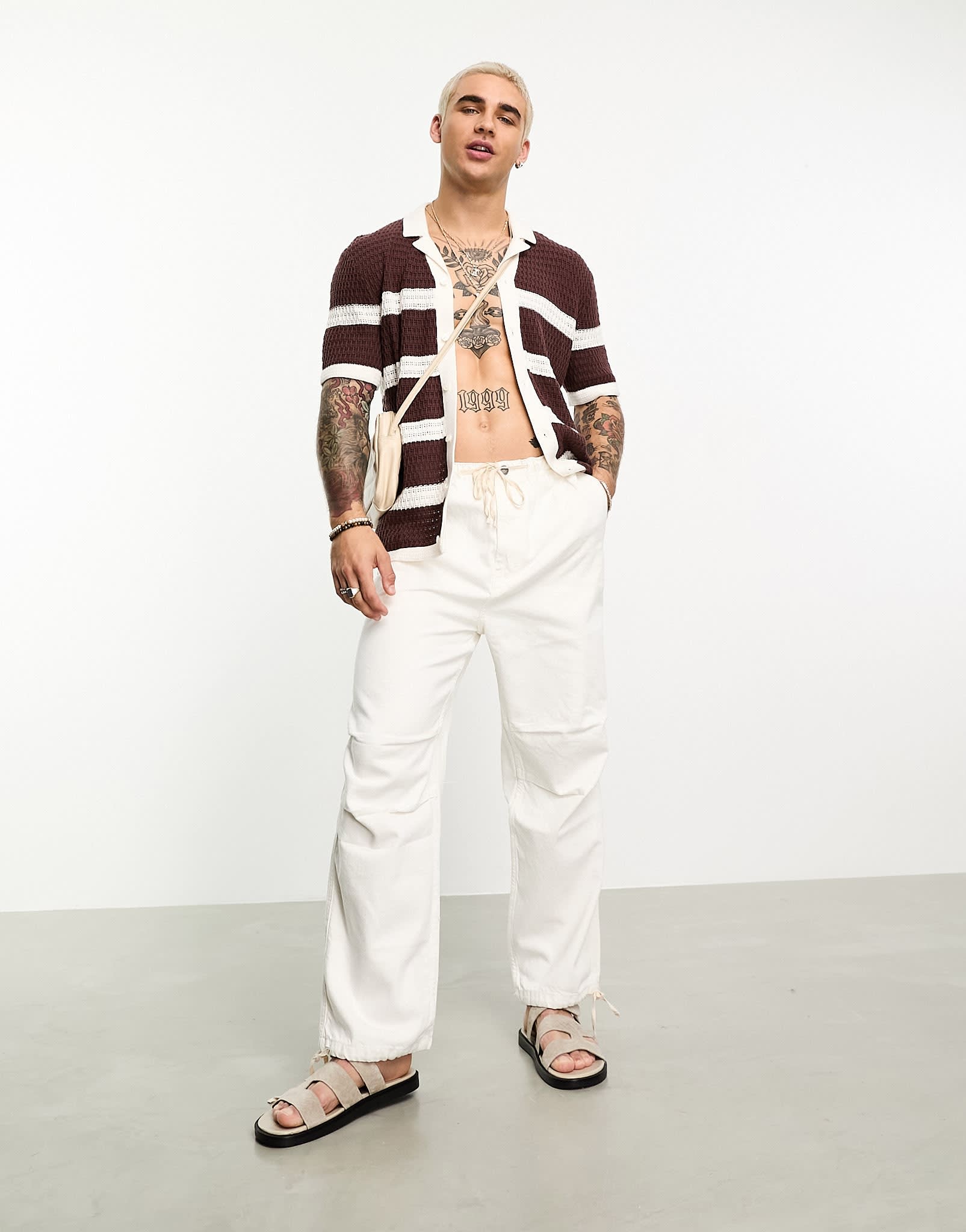 Abercrombie & Fitch crochet polo shirt in brown stripe - ASOS Sample Sale