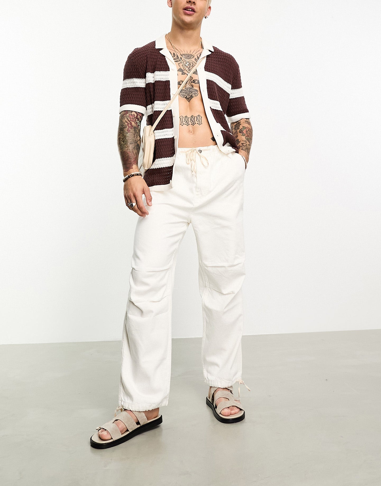 Abercrombie & Fitch crochet polo shirt in brown stripe - ASOS Sample Sale