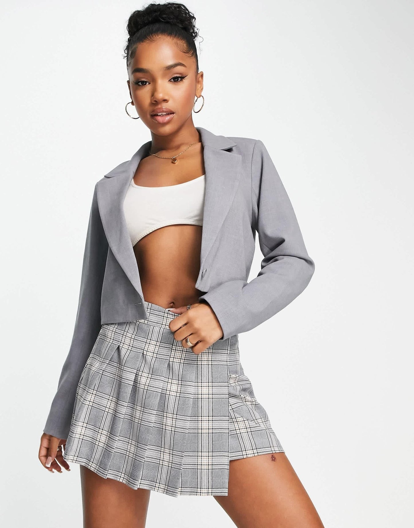 Abercrombie & Fitch crop blazer in grey - ASOS Sample Sale