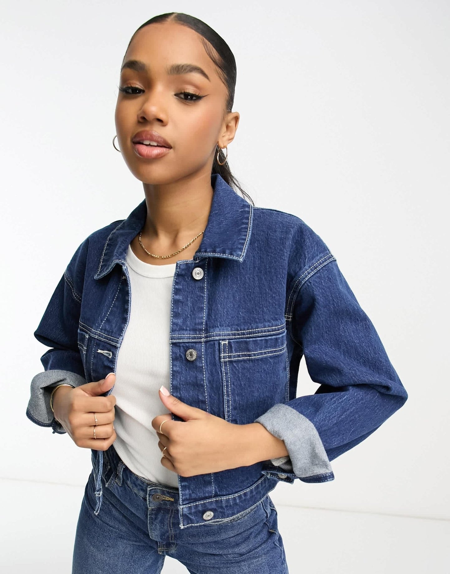 Abercrombie & Fitch cropped denim jacket in dark blue - ASOS Sample Sale
